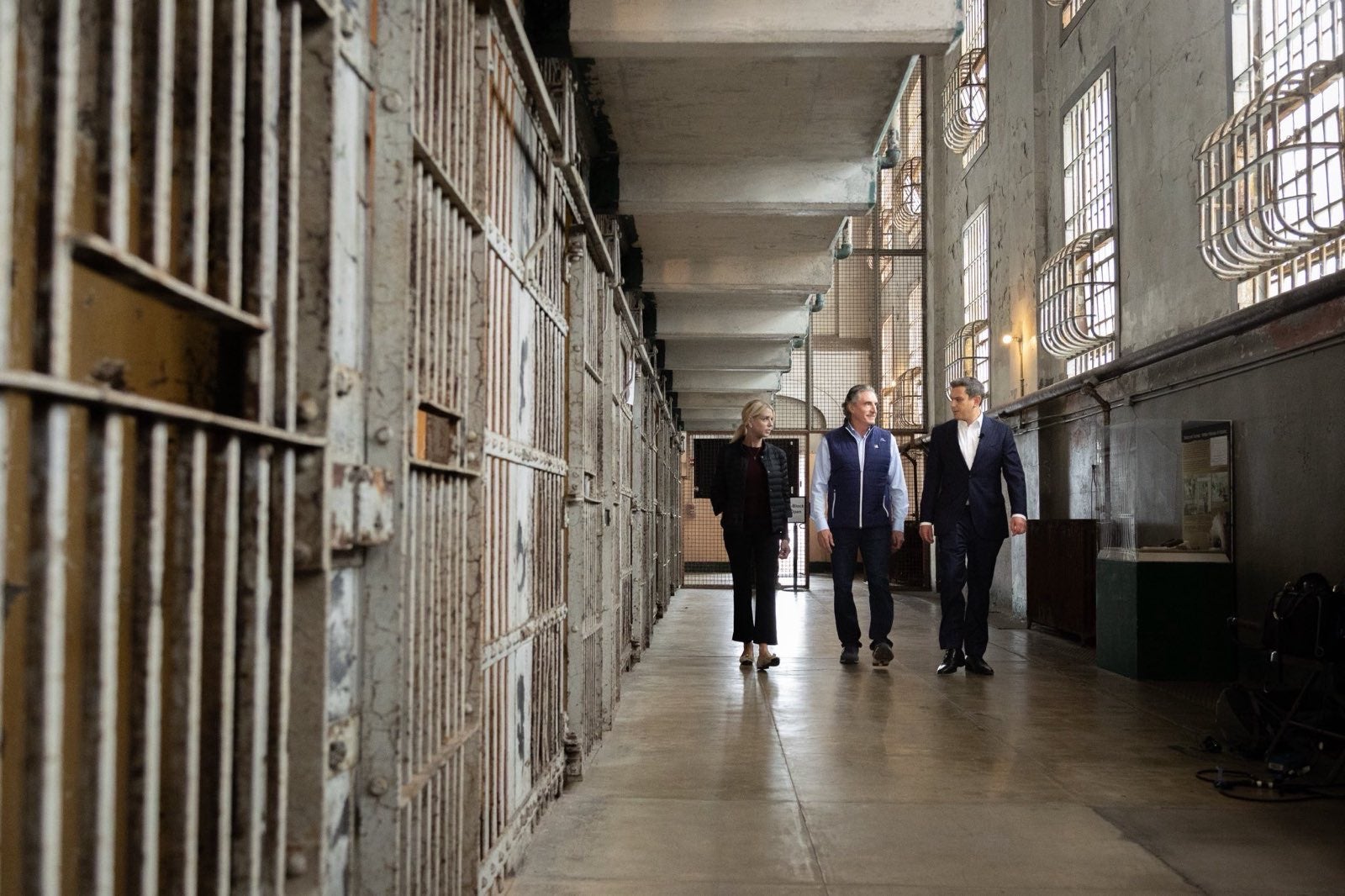 Attorney General Pam Bondi (left) and Interior Secretary Doug Burgum (middle) visited Alcatraz on Thursday, with Bondi tweeting that it was a "great day" to do so.