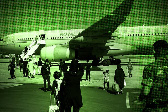 <p>Afghans boarding a Royal Air Force Voyager en route to RAF Brize Norton as part of the Afghanistan Relocation and Assistance Policy</p>