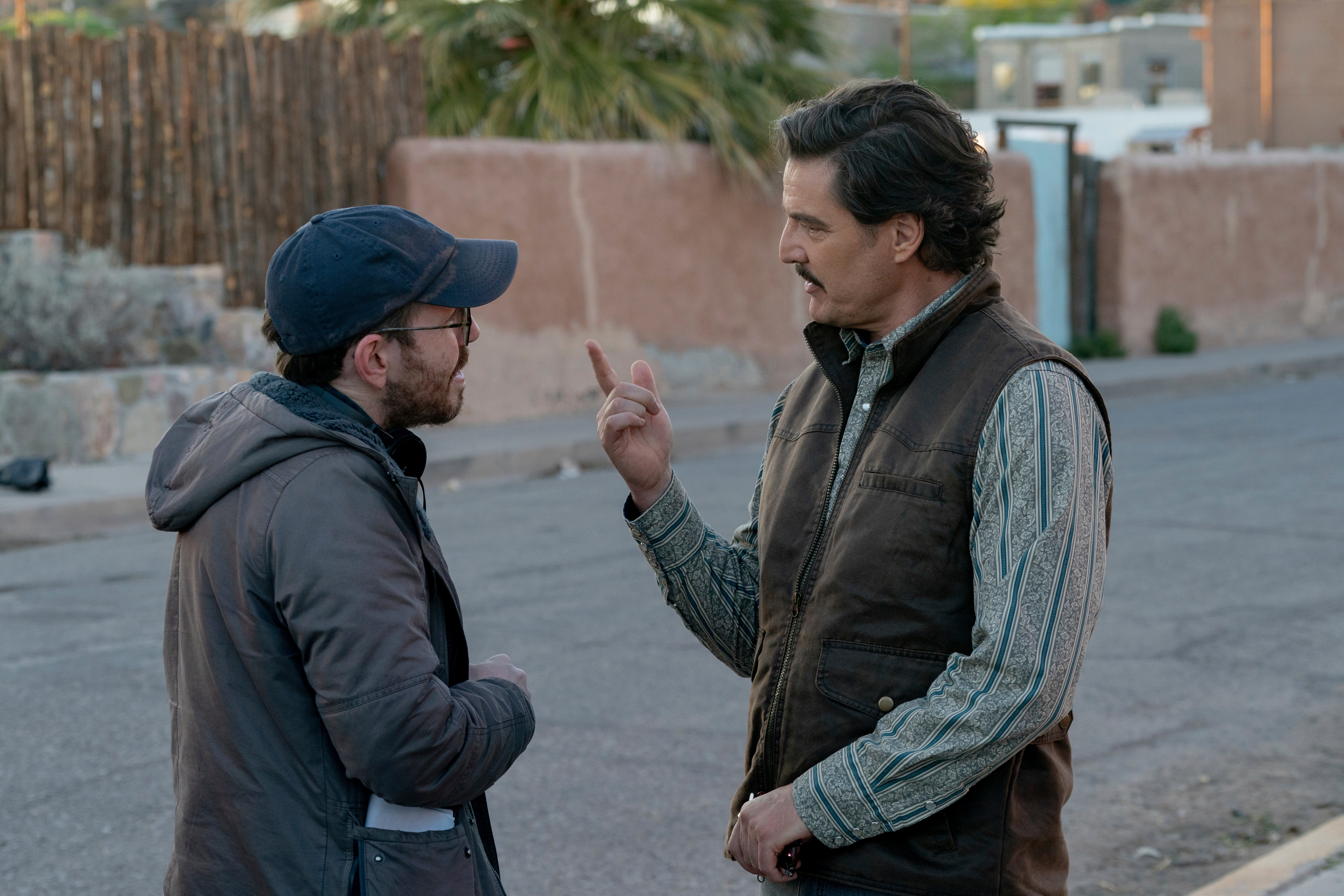 Ari Aster and Pedro Pascal on the set of ‘Eddington’
