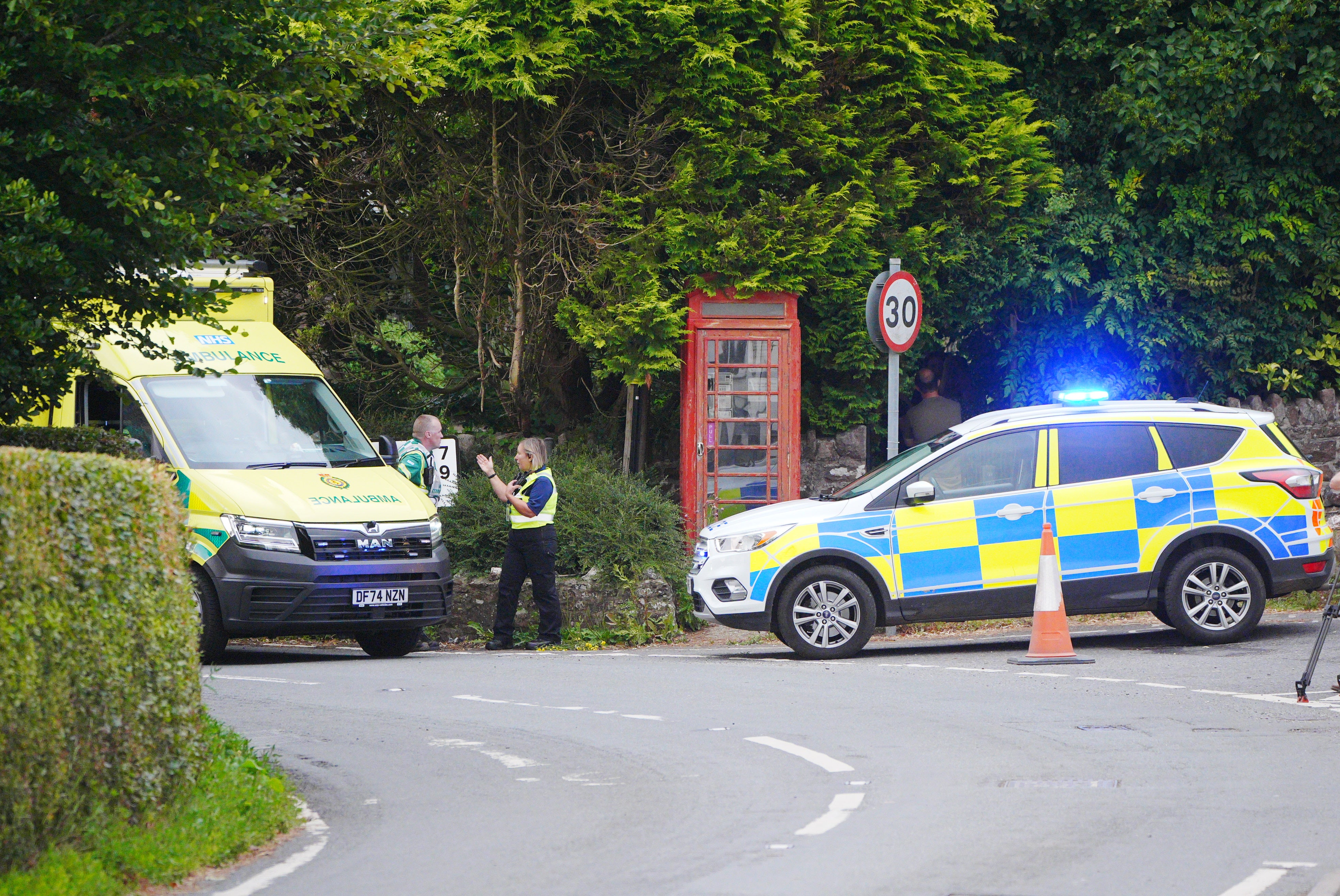 Emergency services near the scene of a bus crash on the A396 Cutcombe Hill, between Wheddon Cross and Timbercombe, near Minehead
