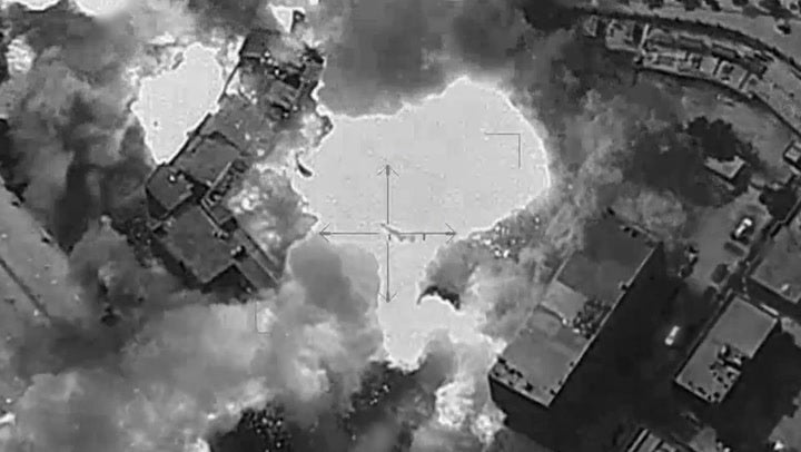 Israeli drone footage shows the missile attack on Syria's military HQ