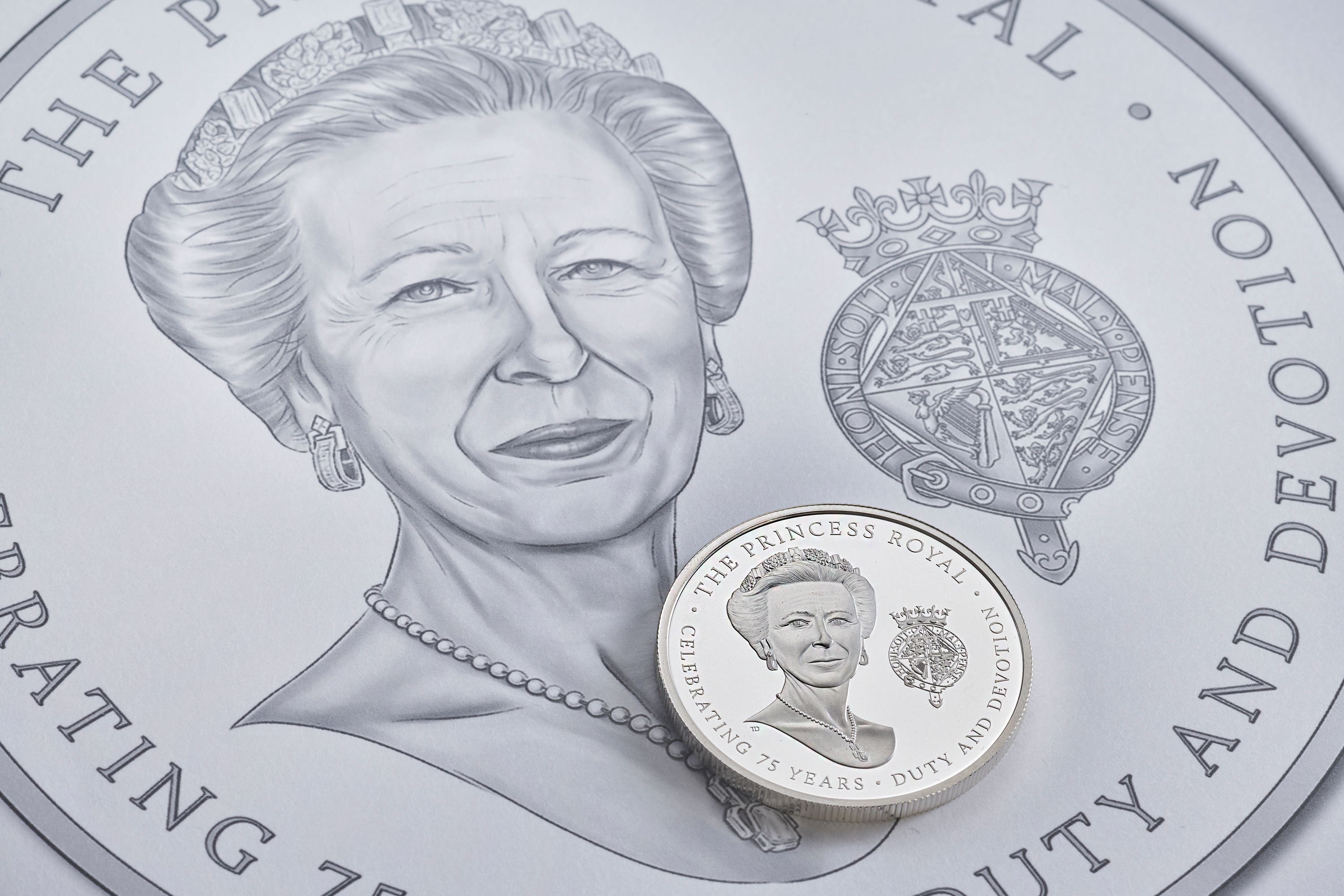The £5 Anne coin which is marking the Princess Royal’s milestone birthday later this year (Royal Mint/PA)