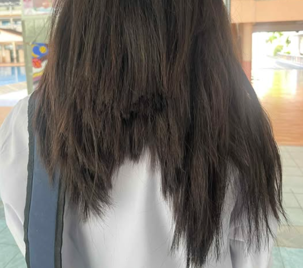 A photo shared on a Facebook group called 'All Ban Pong news' showed the student’s hair crudely hacked