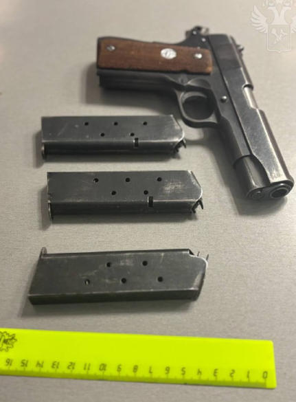 The American Colt Commander, .45 caliber that authorities say was seized at a Moscow airport Friday morning