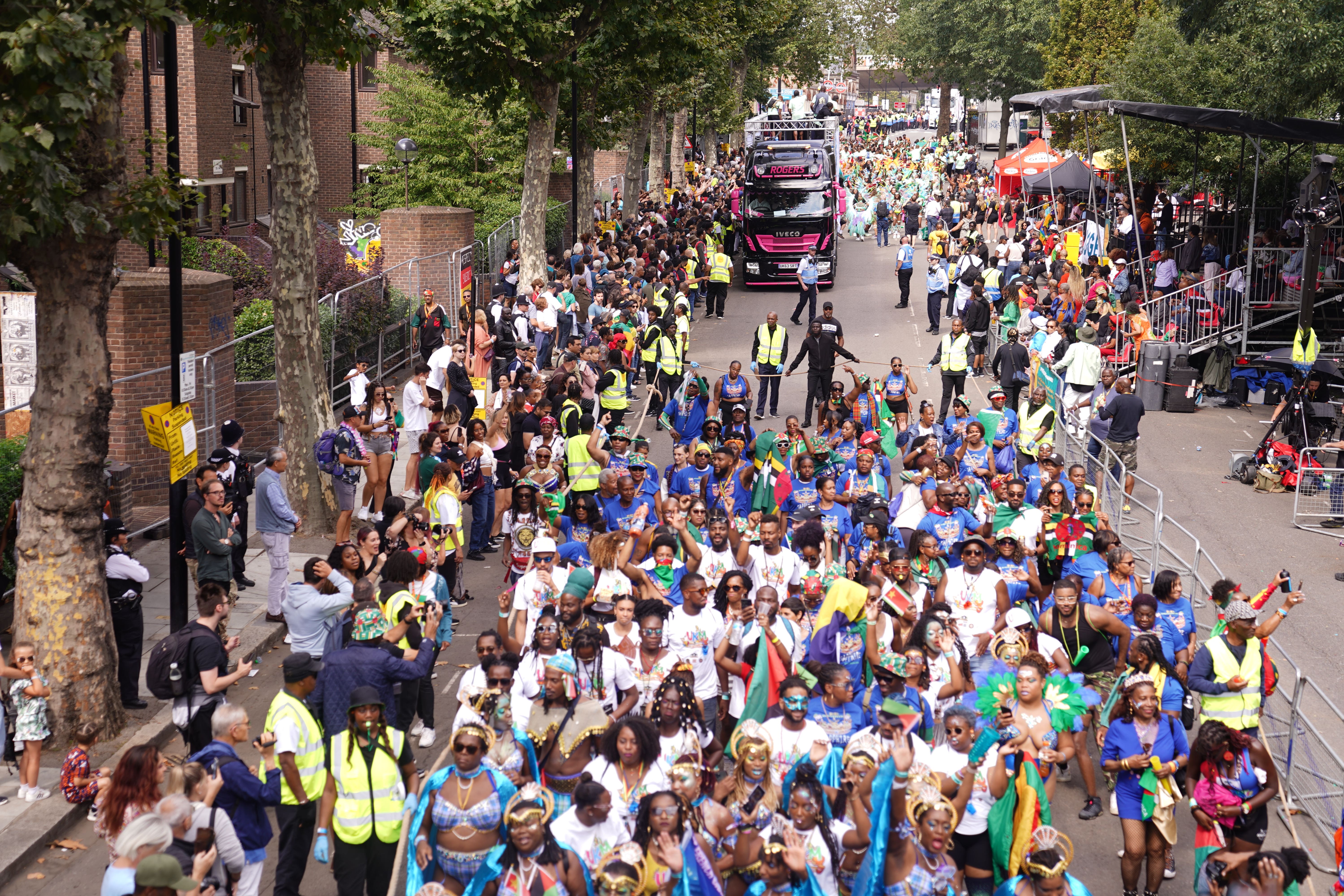 The adults parade, part of the Notting Hill Carnival celebration in west London, 2023 (James Manning/PA)