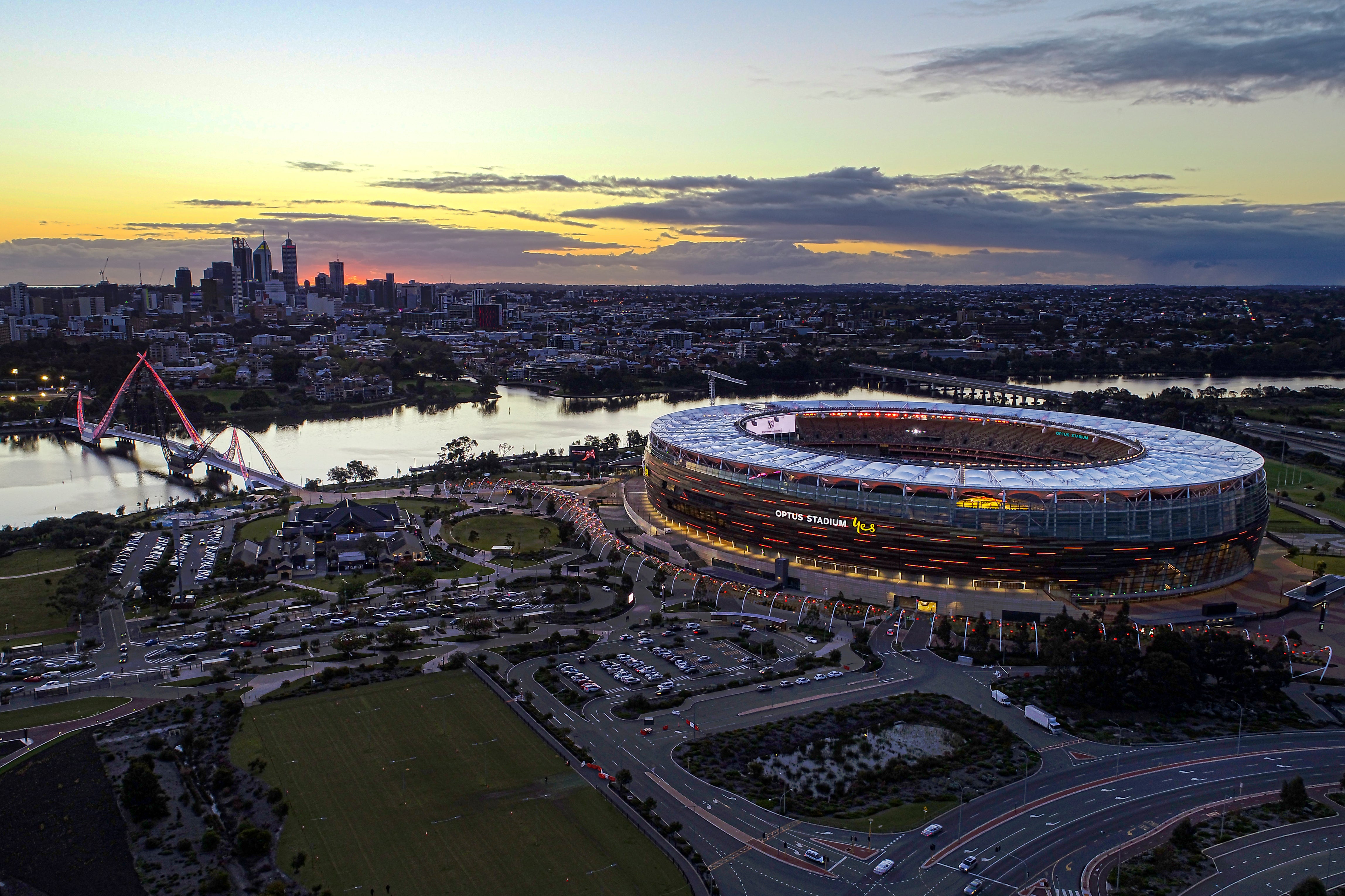 The Perth Stadium is a multi-purpose venue built next to the Swan River and will host an Ashes test for the first time this year