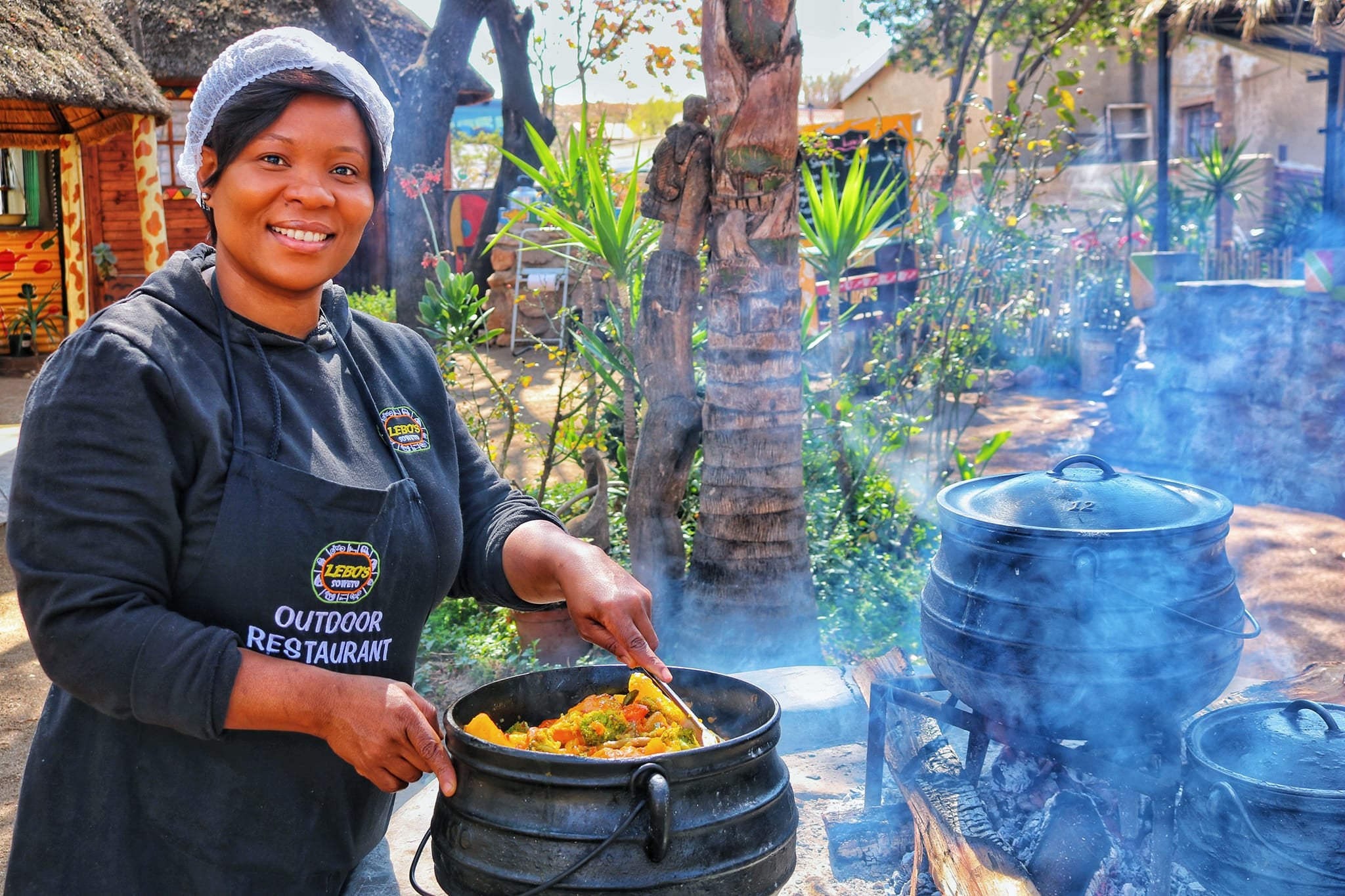 The restaurant at Lebo's Soweto serves curries and stews made from food sourced from the gardens and market