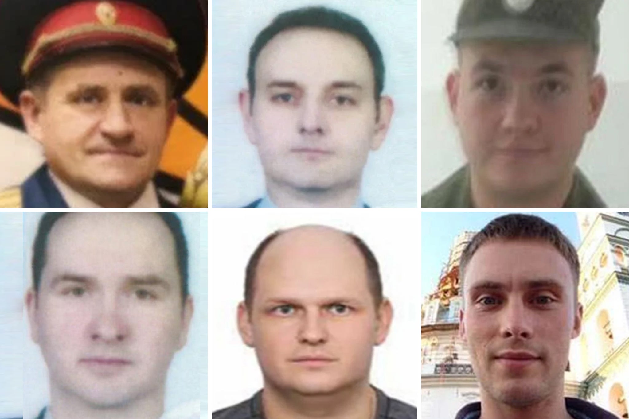 Members of the spy agency GRU to have been sanctioned include (clockwise, from top left) Aleksandr Osadchuk, Evgeny Serebriakov, Artem Valeryevich Ochichenko, Anatoliy Kovalev, Yuriy Fedorovich Denisov, and Aleksey Sergeyevich Morenets