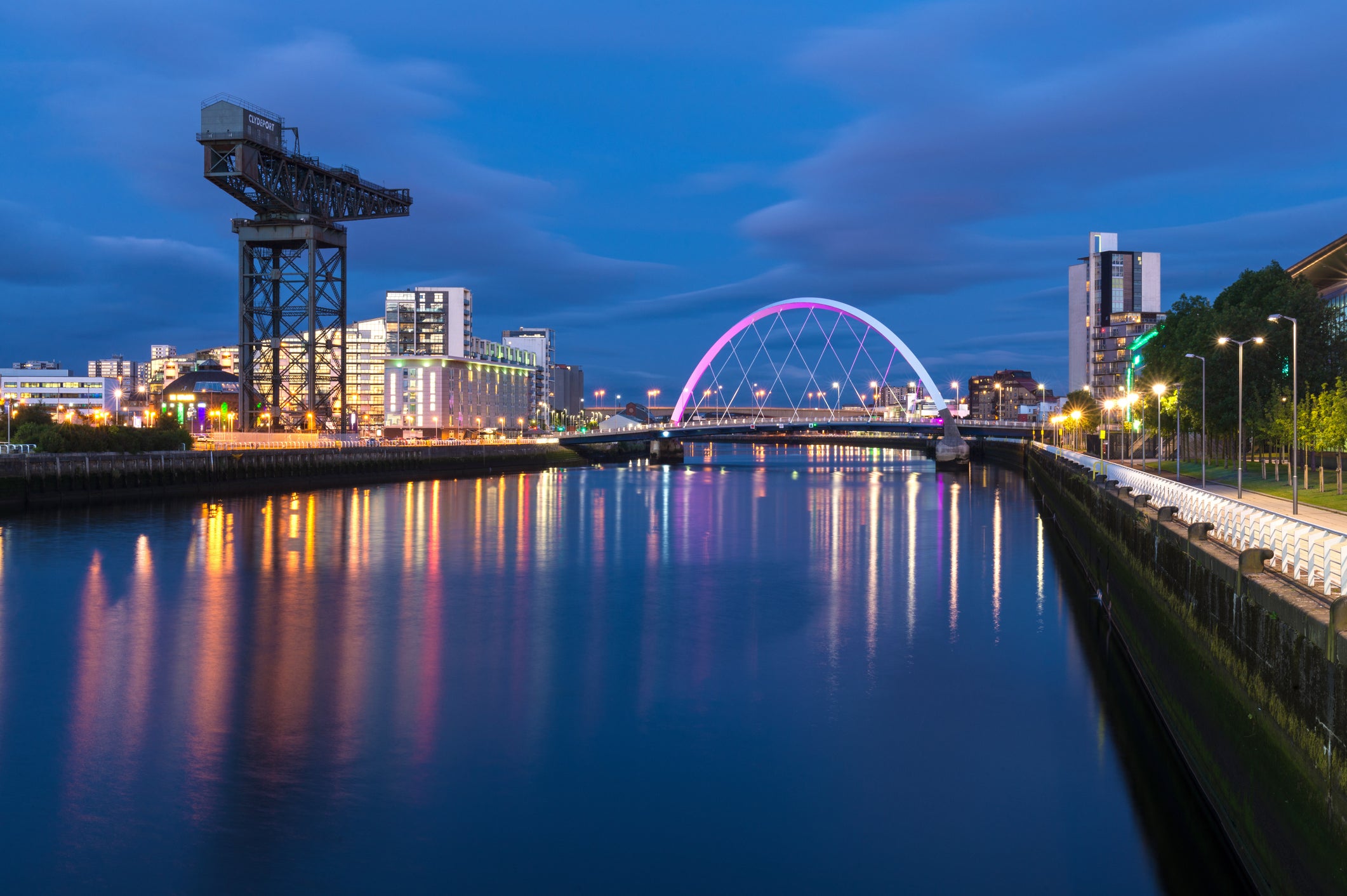 The iconic Finnieston Crane and The Clyde Arc in Glasgow