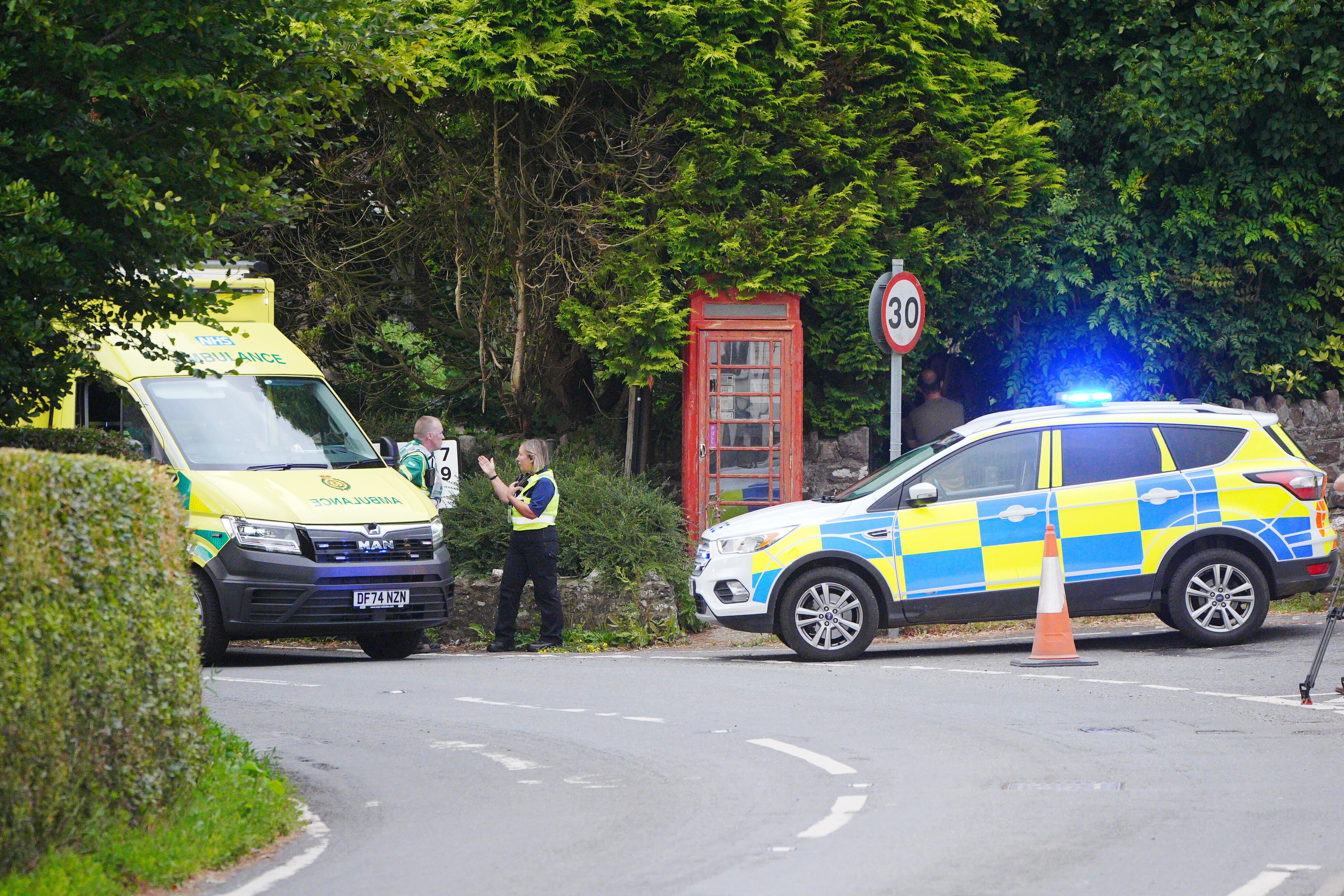 Emergency services near the scene of a bus crash on the A396 Cutcombe Hill, between Wheddon Cross and Timbercombe