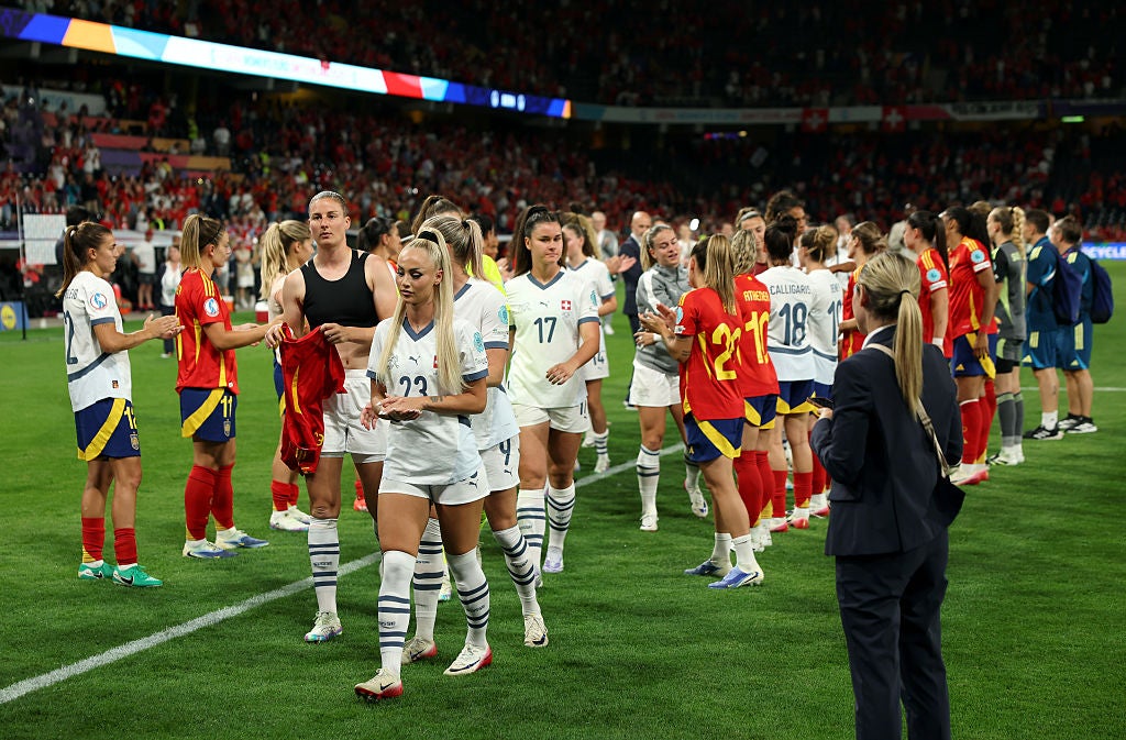Switzerland receive a guard of honour from Spain after exiting the Euros