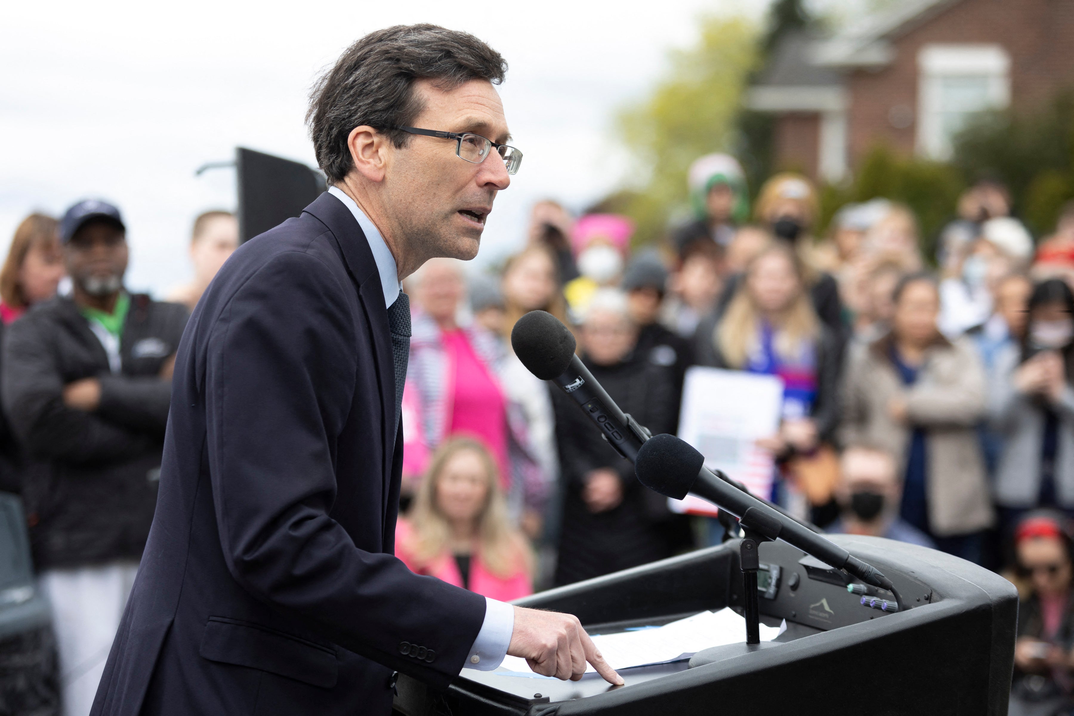 Washington Governor Bob Ferguson, at the time the state's attorney general, speaking at a pro-choice rally in Seattle in May 2022