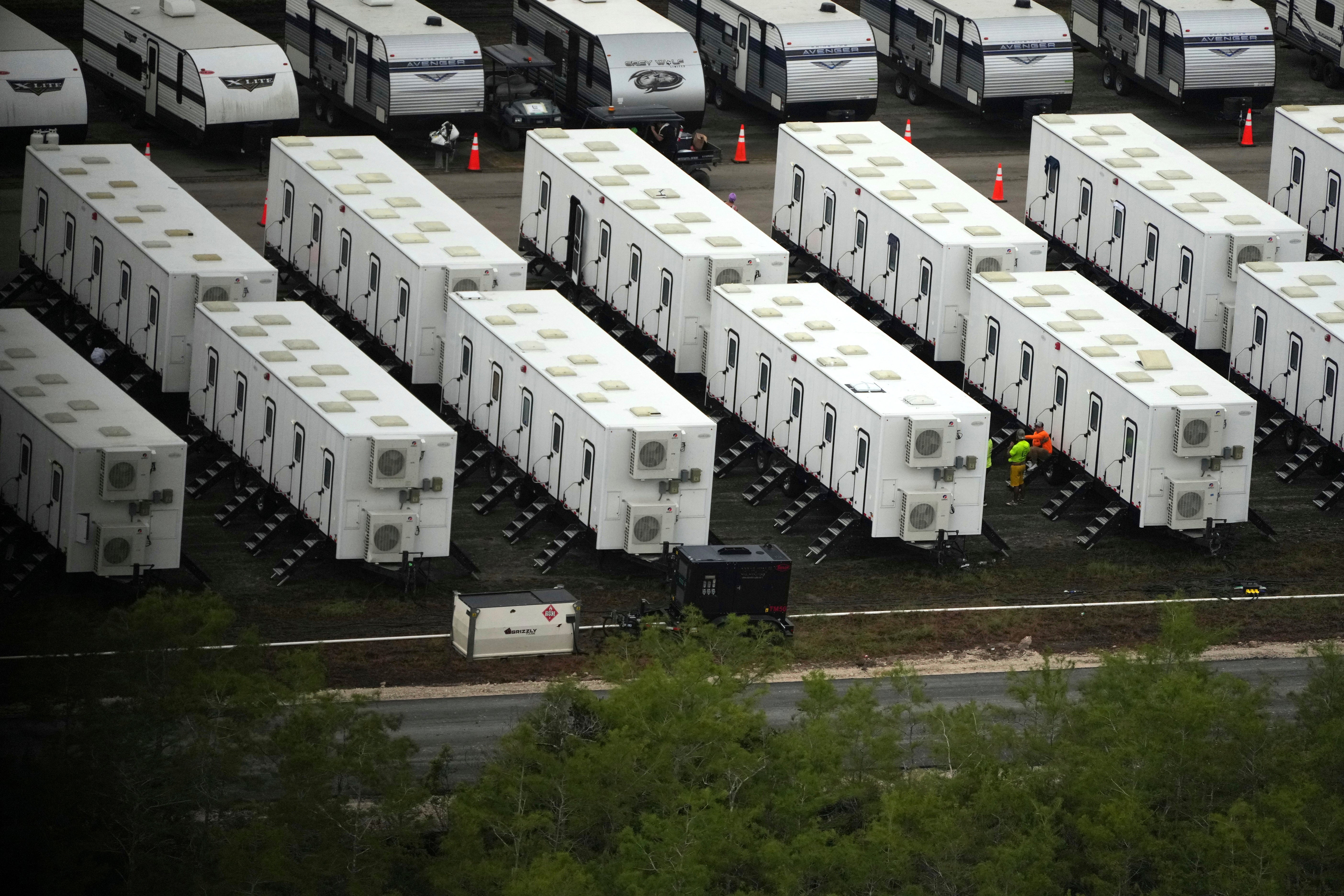 Staff trailers at Alligator Alcatraz seen from the air
