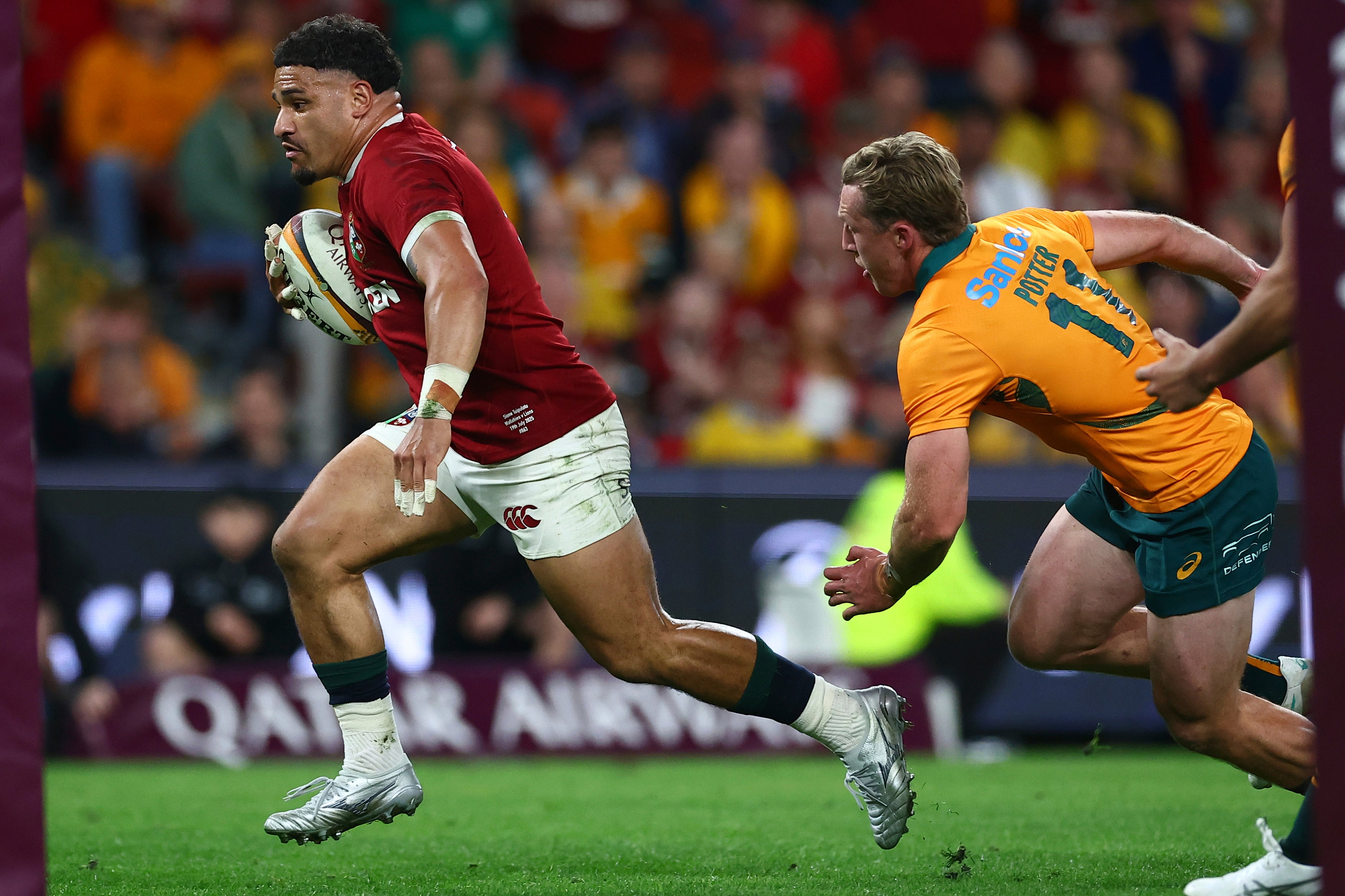 Sione Tuipulotu scored the Lions’ opening try in Brisbane