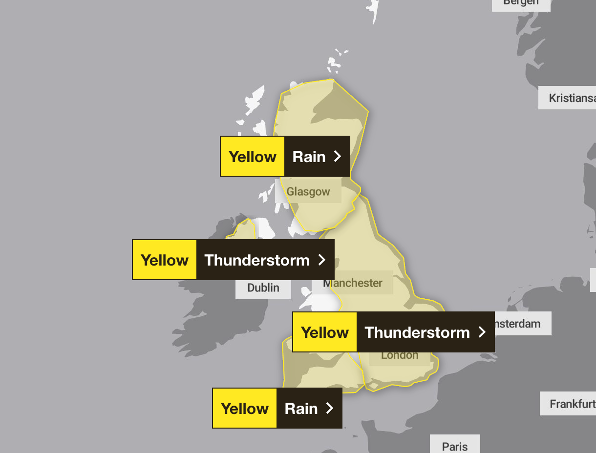Weather warnings for Saturday