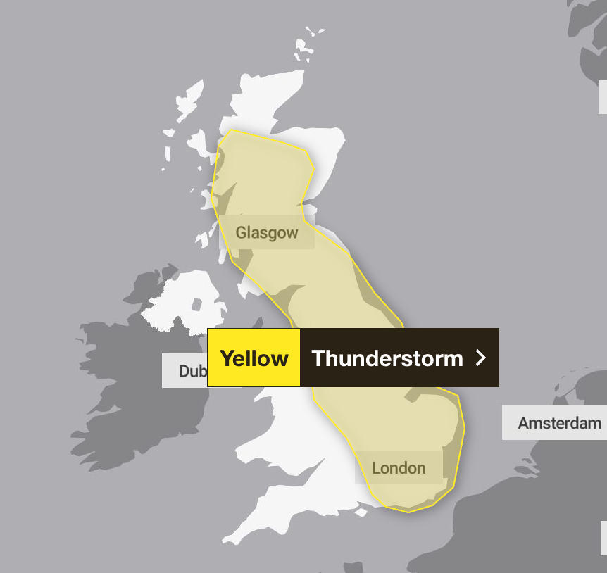 Monday's weather warnings are for thunderstorms