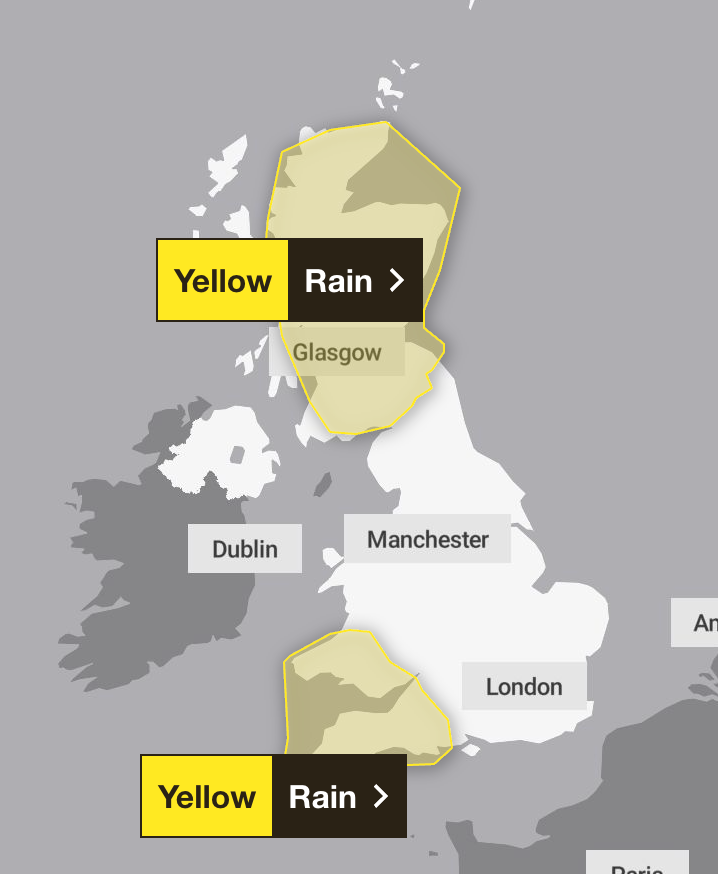 Weather warnings on Sunday