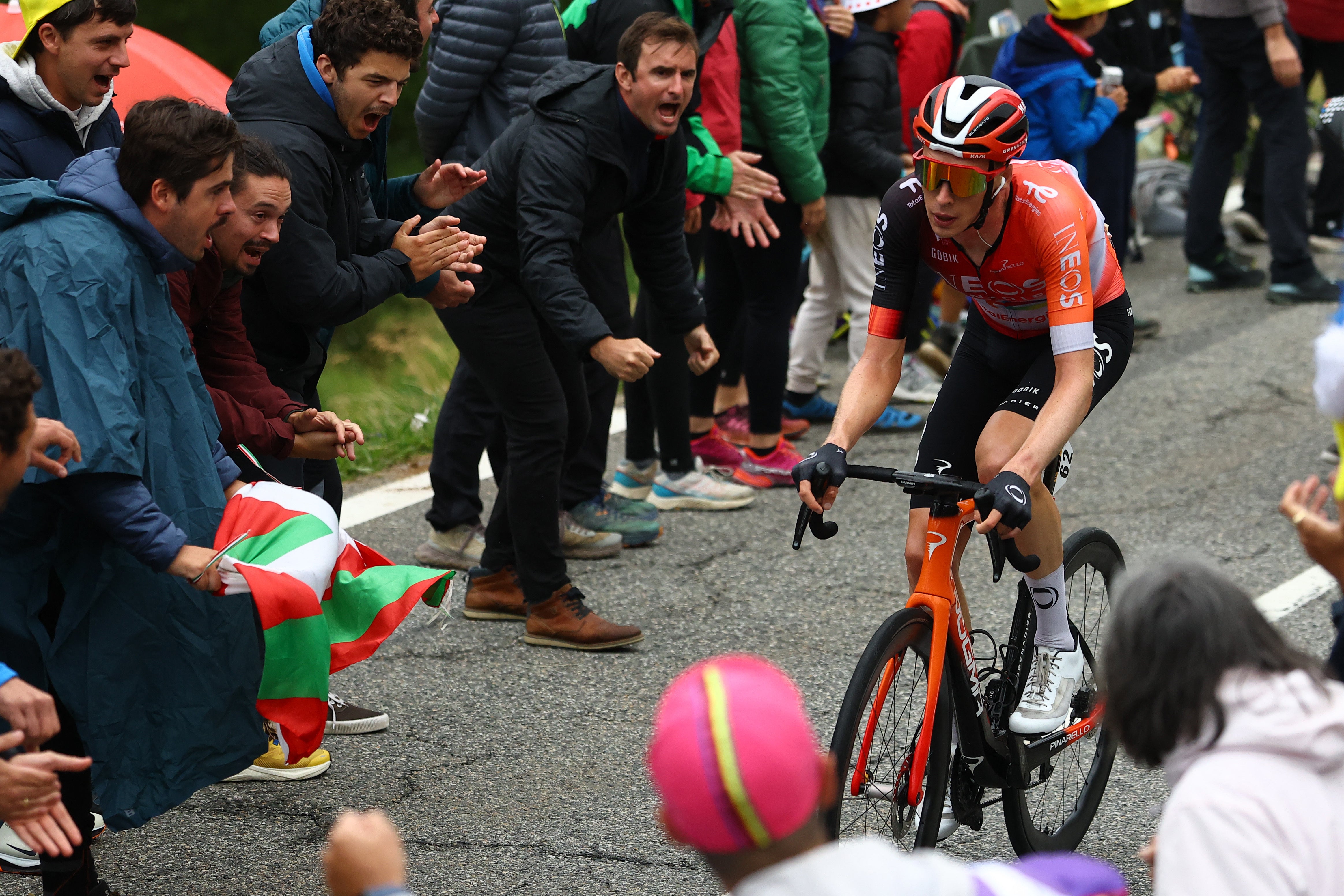 Thymen Arensman out in front on his own going for the stage win