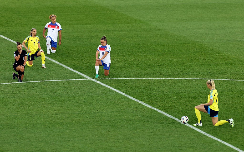 England’s players have taken the knee before all four games at Euro 2025 – they were joined by Sweden before their quarter-final