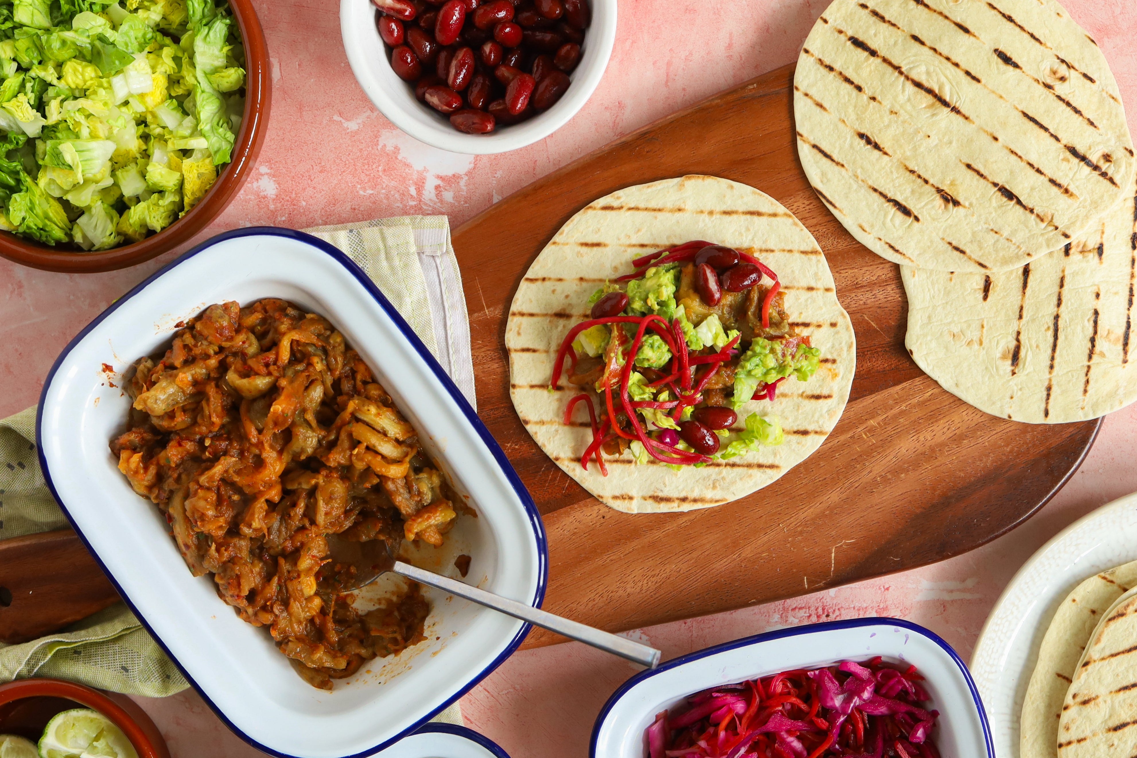 Packed with smoky jerk spice and zingy pickled onions, these aubergine tacos are a meat-free marvel