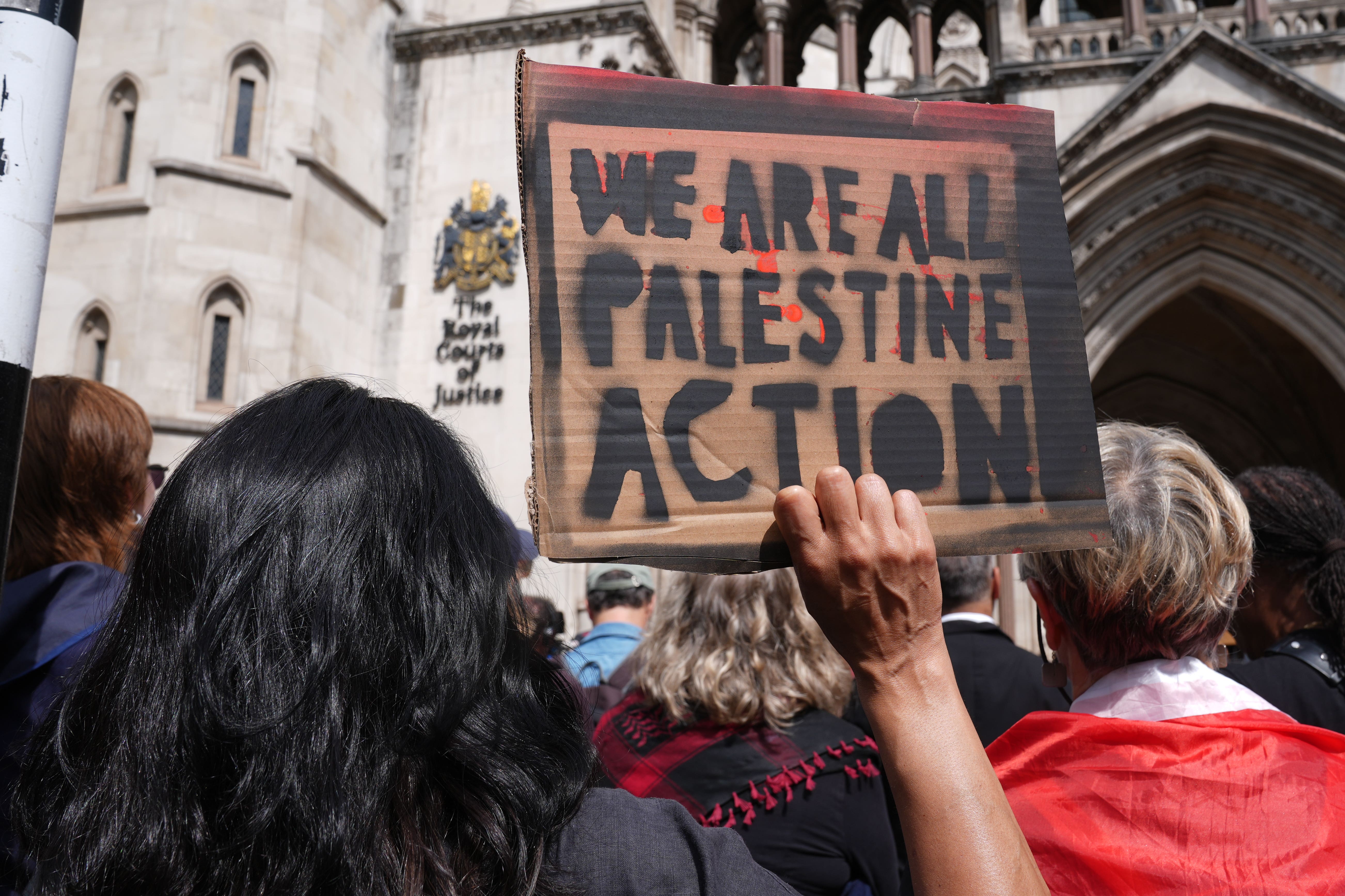 Protesters outside the Royal Courts of Justice earlier in July (Lucy North/PA)