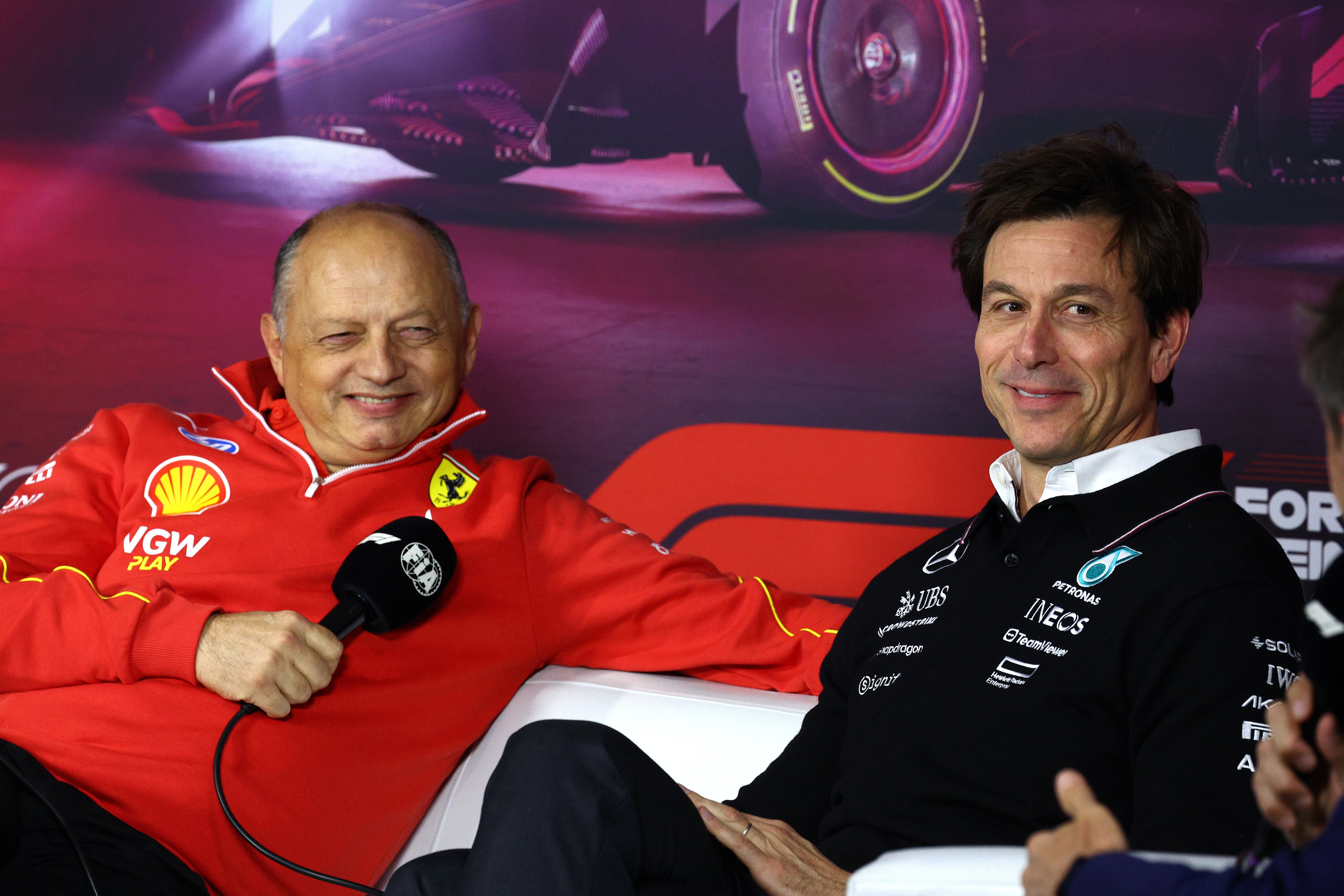 Toto Wolff (right) has backed Fred Vasseur (left) at Ferrari