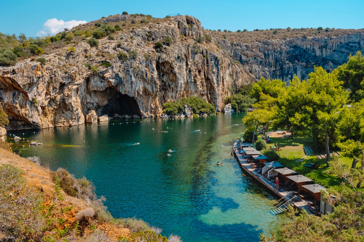 Lake Vouliagmeni, Greece, is fed by natural, thermal spring water