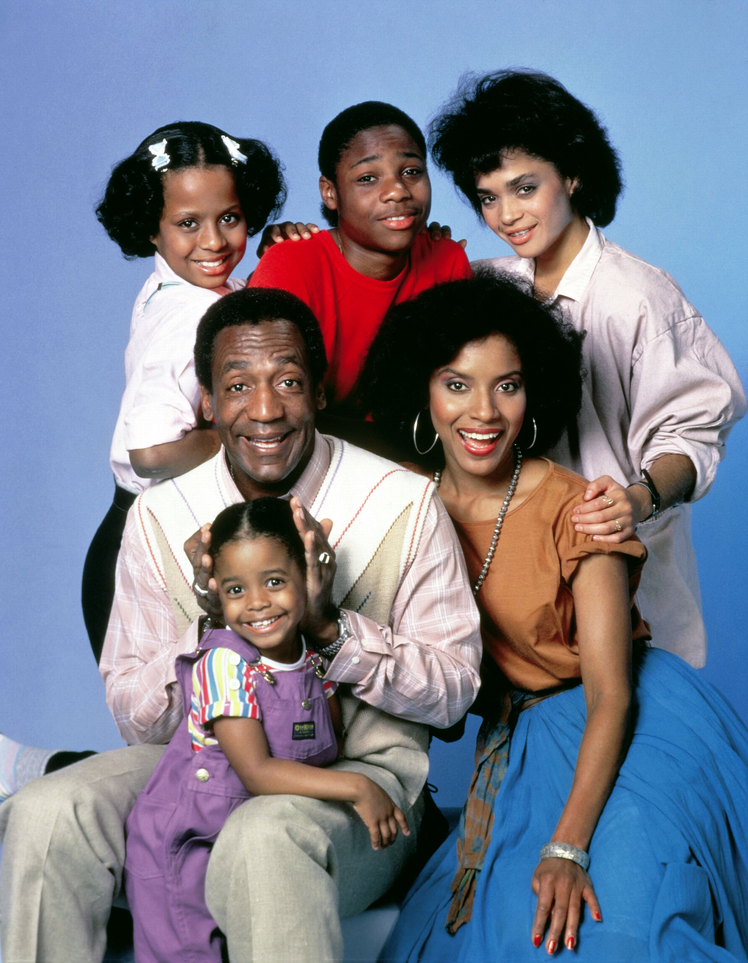 The cast of ‘The Cosby Show’: (clockwise from top left) Tempestt Bledsoe, Malcolm-Jamal Warner, Lisa Bonet, Phylicia Rashad, Keshia Knight Pulliam and Bill Cosby