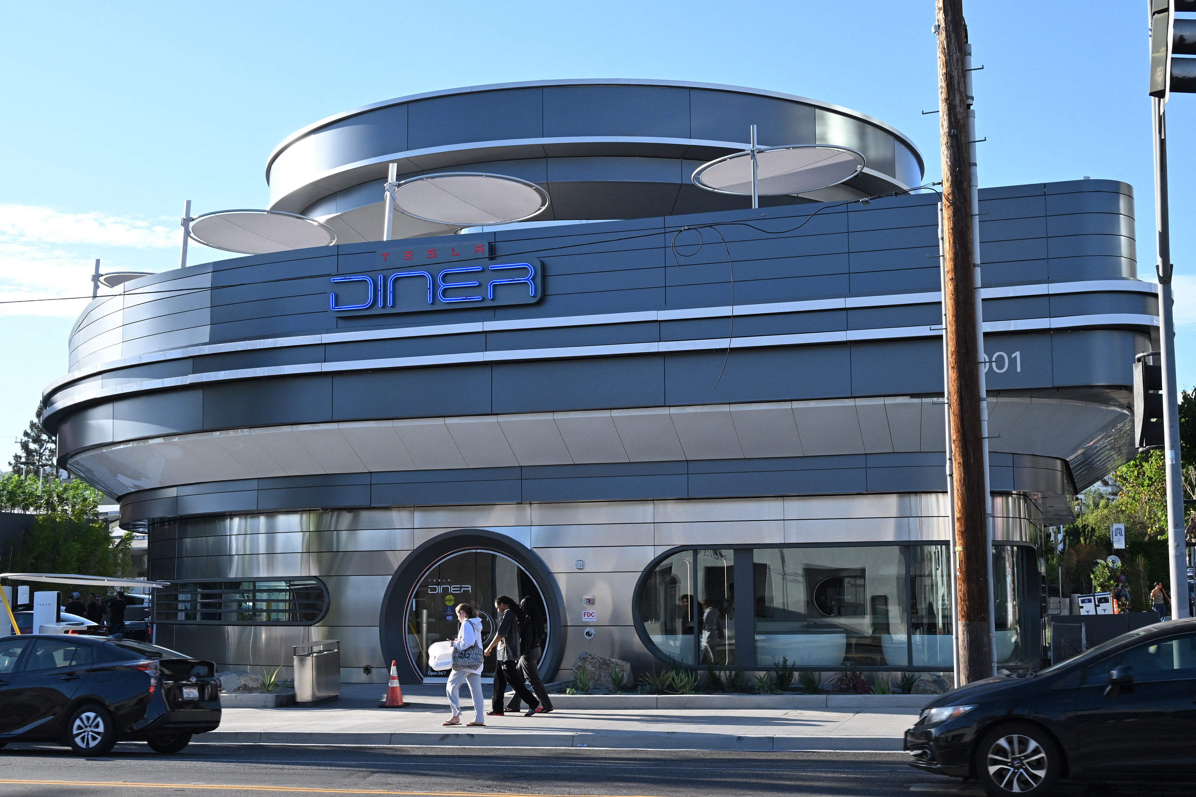 Tesla's first (and so far only) branded diner in Hollywood neighborhood, pictured on July 8, 2025 in advance of its opening