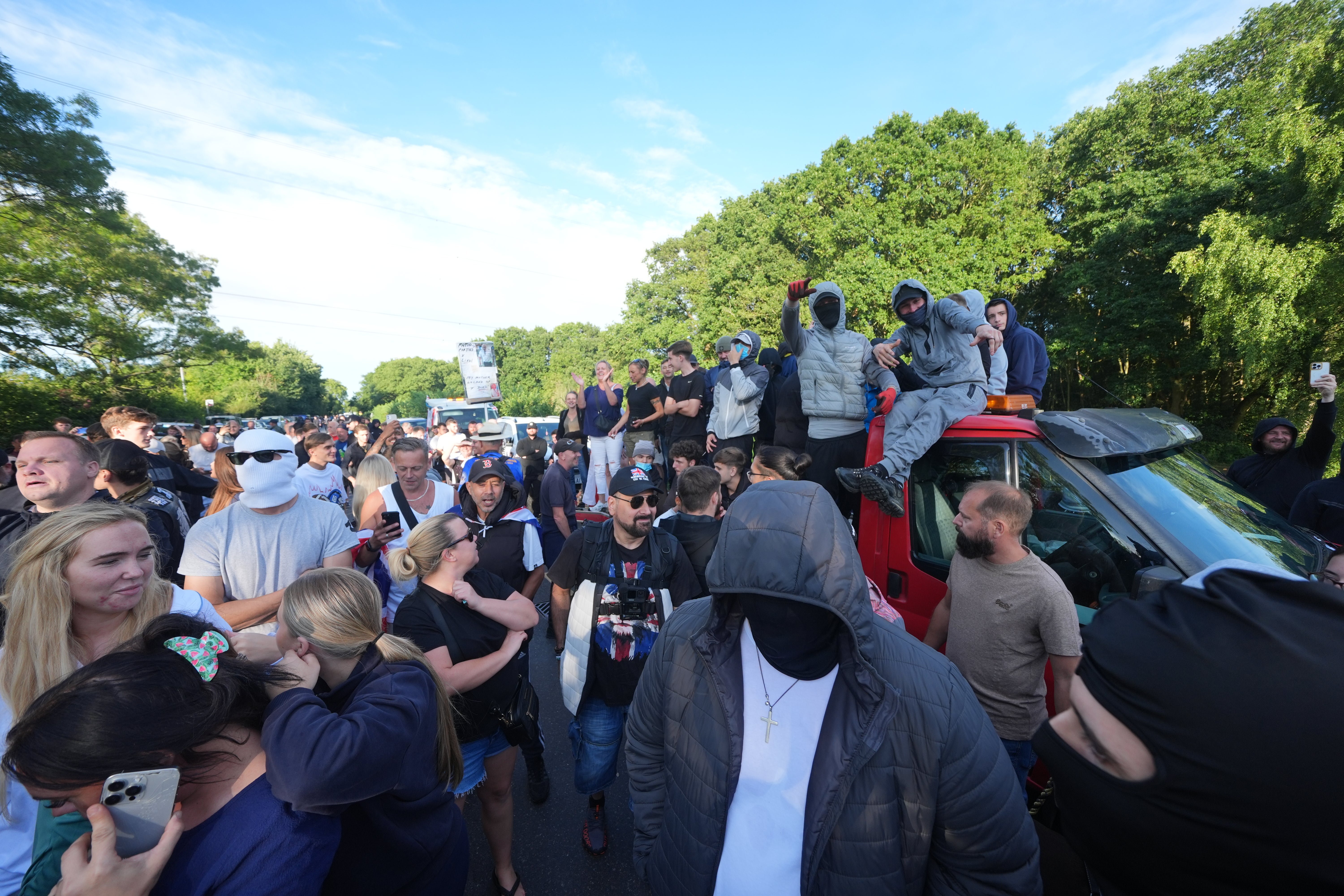 Protesters outside the Bell Hotel in Epping, Essex, on Sunday