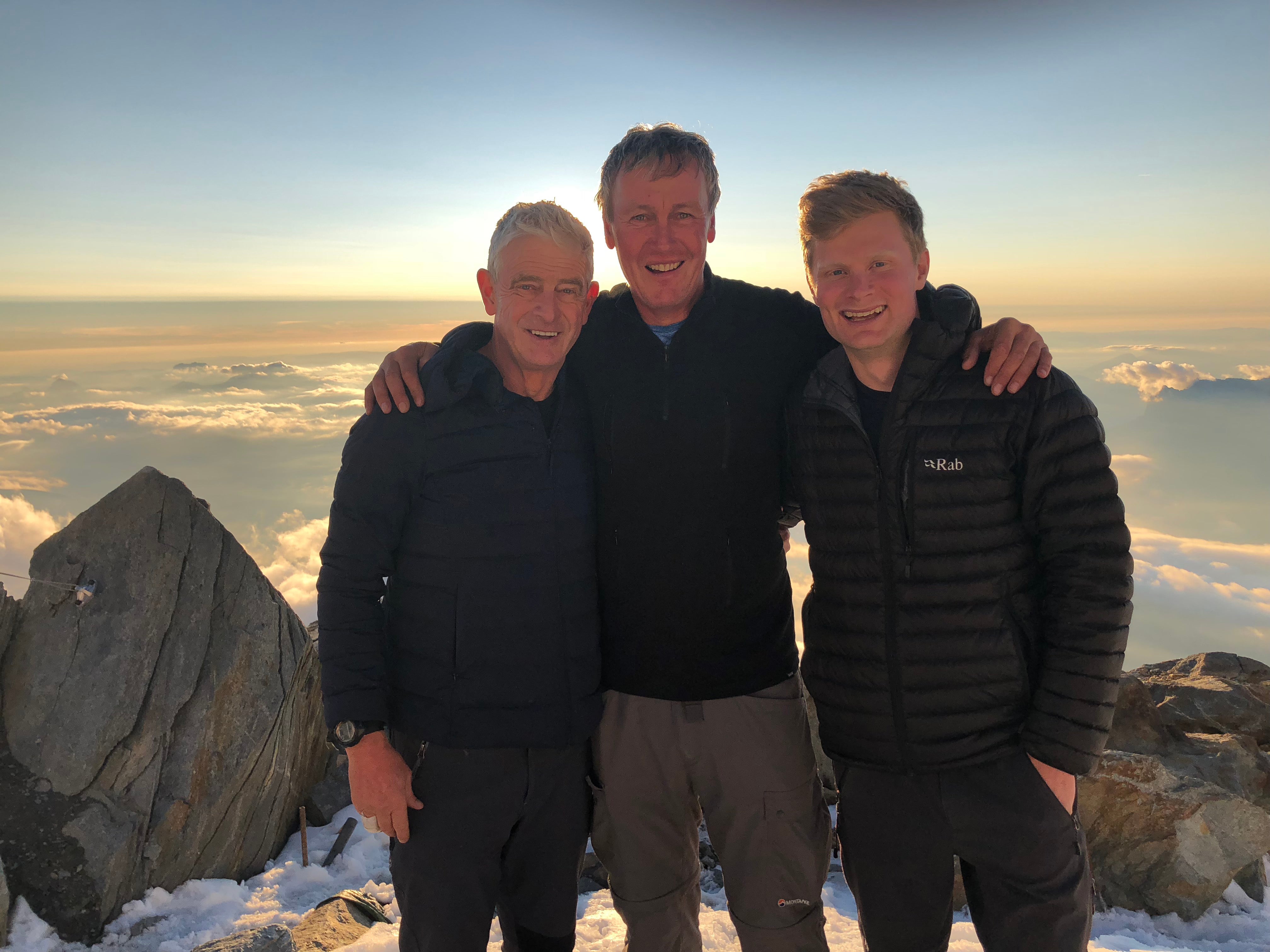 Paul (middle) with fellow climbers Jack and Mike on Mont Blanc - where the trio nearly lost their lives