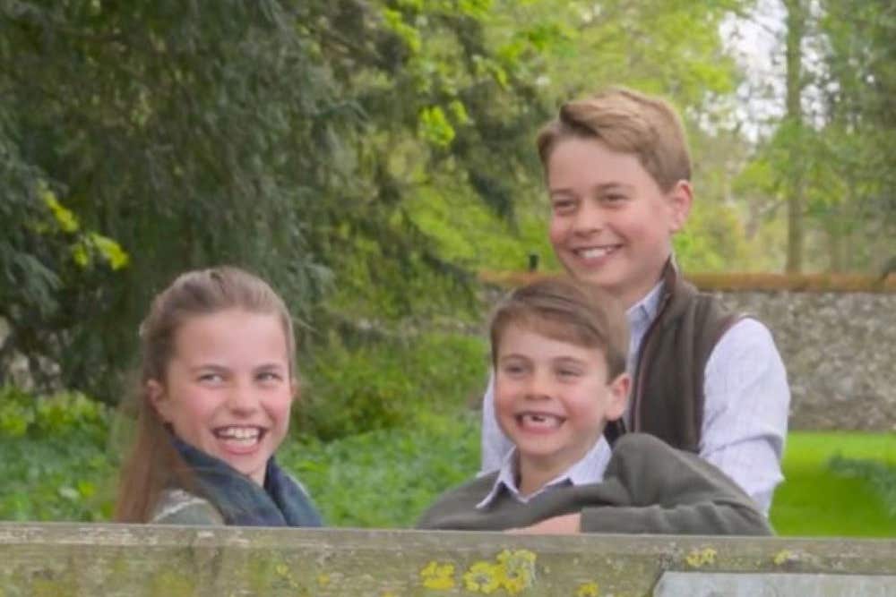 A screenshot from a video of Charlotte, Louis and George during a photoshoot to mark George’s birthday (Kensington Palace/PA)