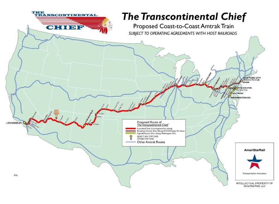 The diesel-powered Transcontinental Chief would travel at speeds of up to 90mph along existing tracks