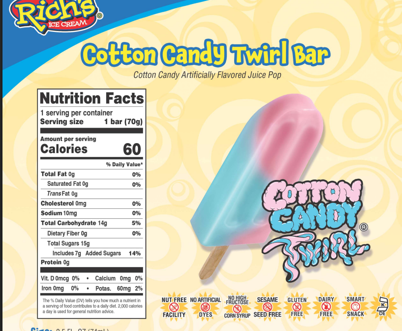 Rich's Ice Cream's Cotton Candy Twirl bar
