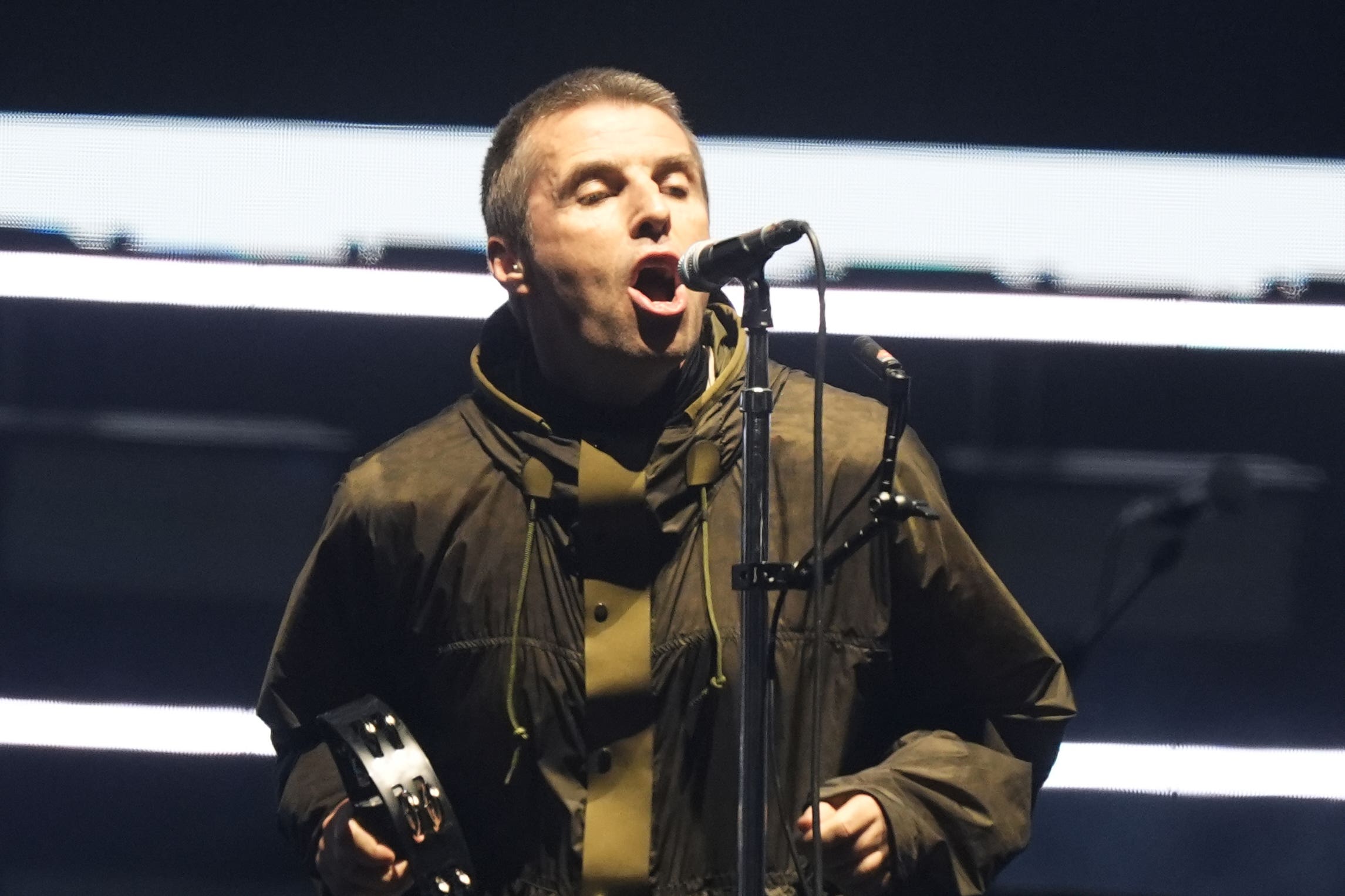 Liam Gallagher as Oasis takes to the stage at the Principality Stadium, Cardiff, for the band’s long-awaited reunion tour