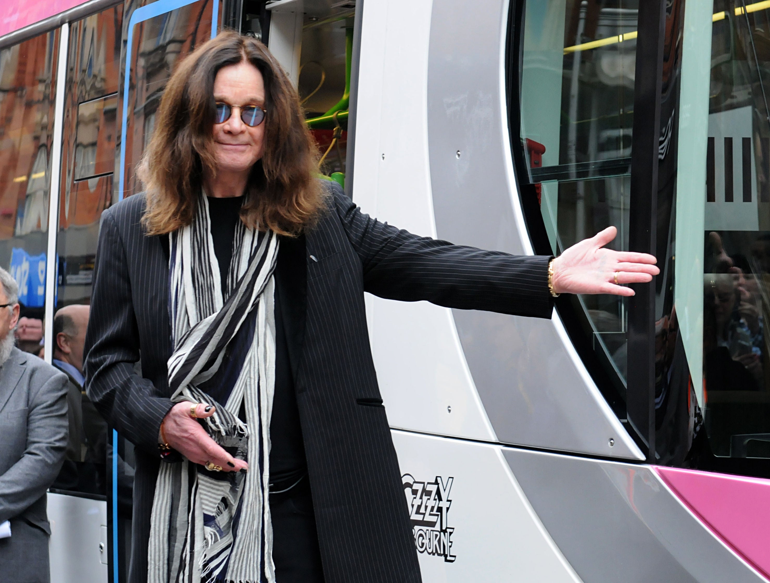 Black Sabbath frontman Ozzy Osbourne launches a Midland Metro tram bearing his name, on a newly-opened route in Birmingham city centre (PA)