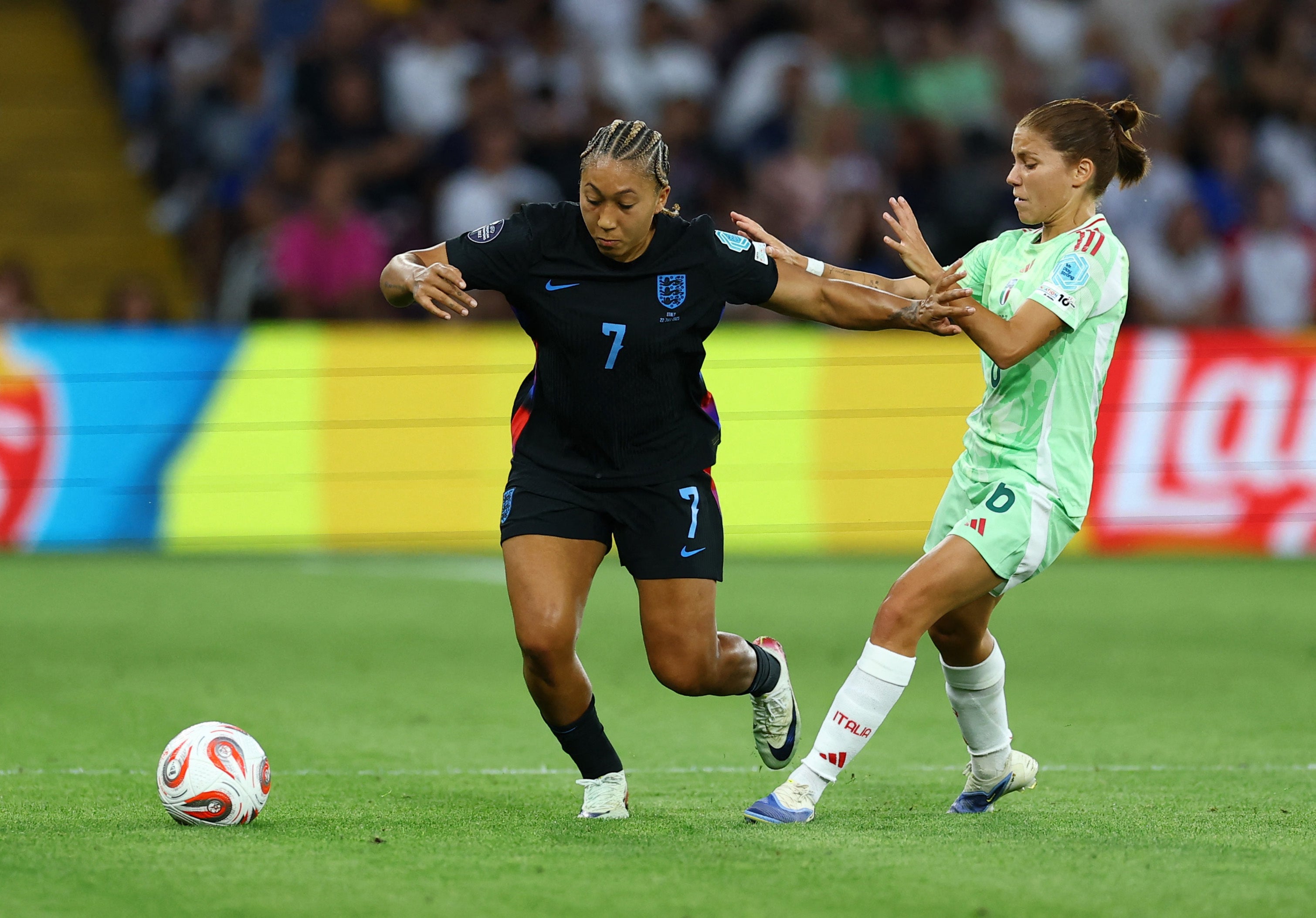 Lauren James came off at half-time against Italy