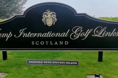 ‘Twinned with Epstein Island’ sign appears on Trump golf course ahead of Scotland visit