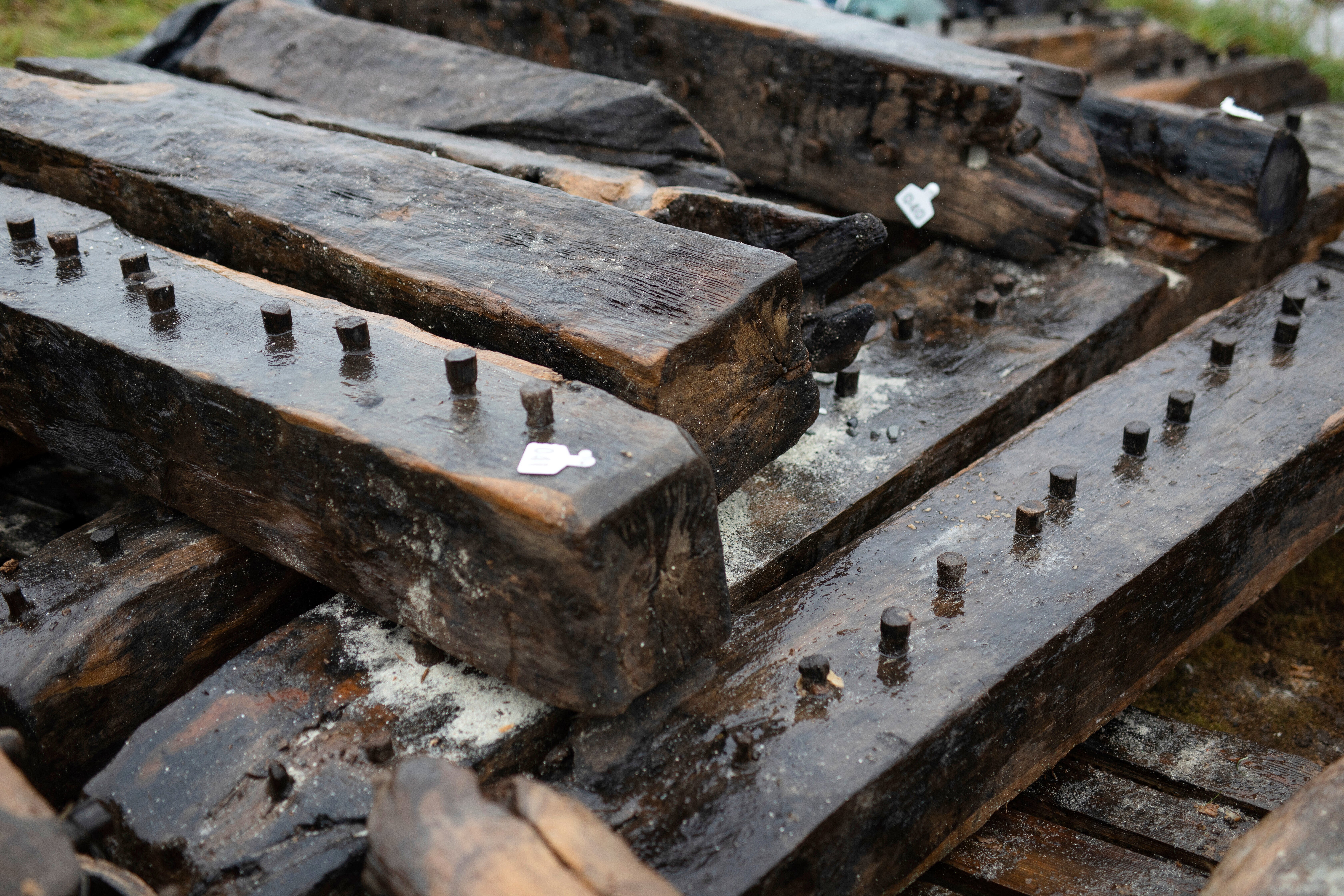 The Sanday Wreck timbers are seen before being placed in a freshwater tank