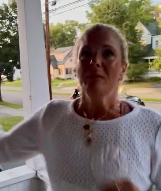 Rice hurtled up the neighbor's porch before she appeared to attack one of the teens