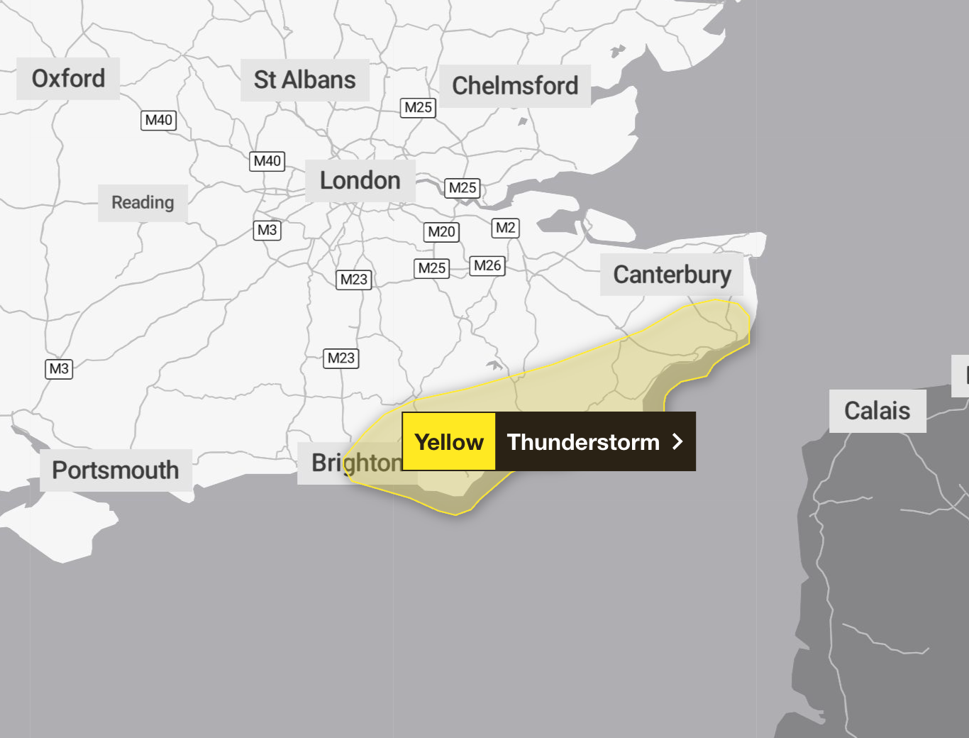 The yellow warning came into force as soon as it was issued at 12.52pm and will remain in place until 5pm