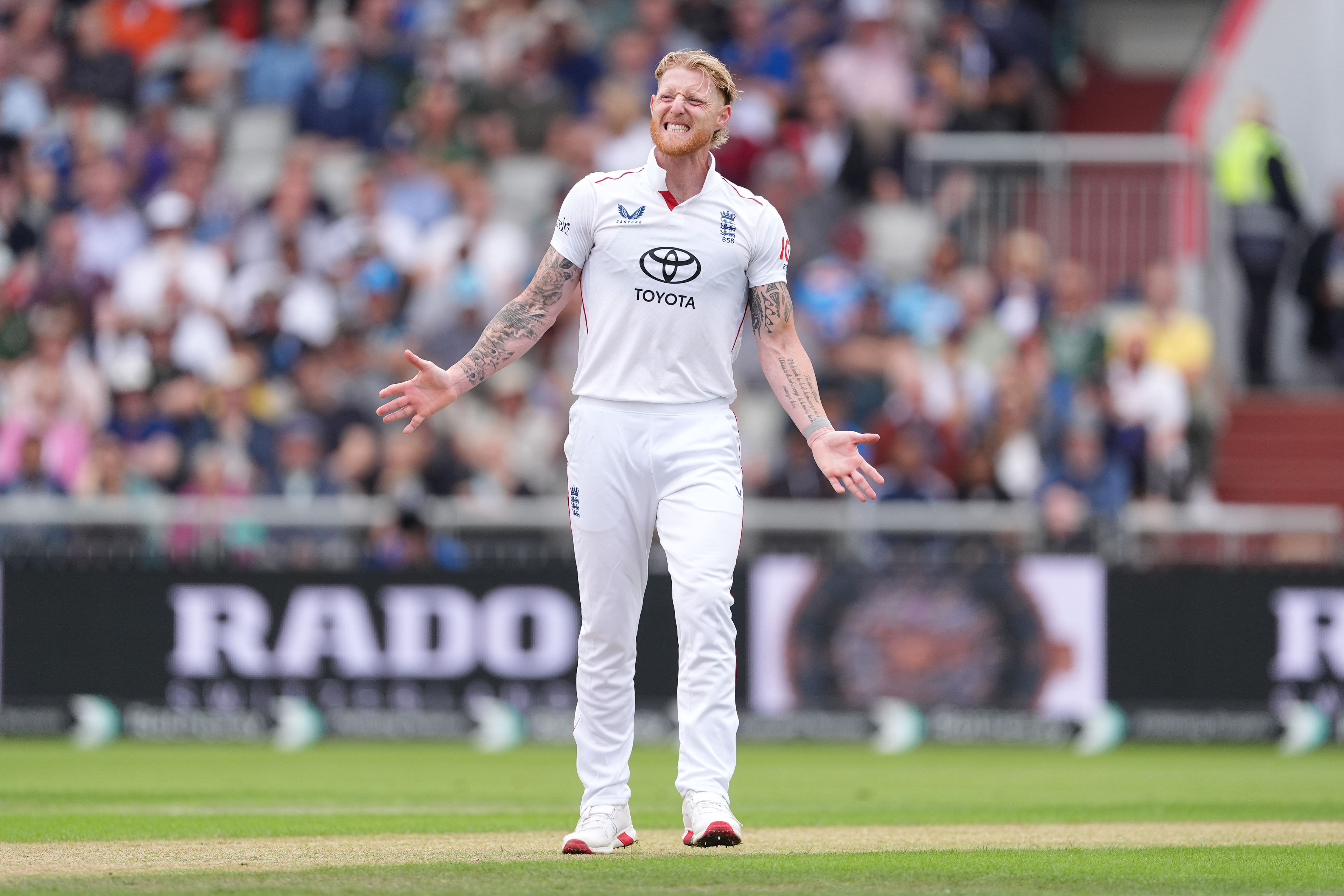 England captain Ben Stokes reacts after an lbw appeal is unsuccessful on day one of the fourth Test (Martin Rickett/PA)