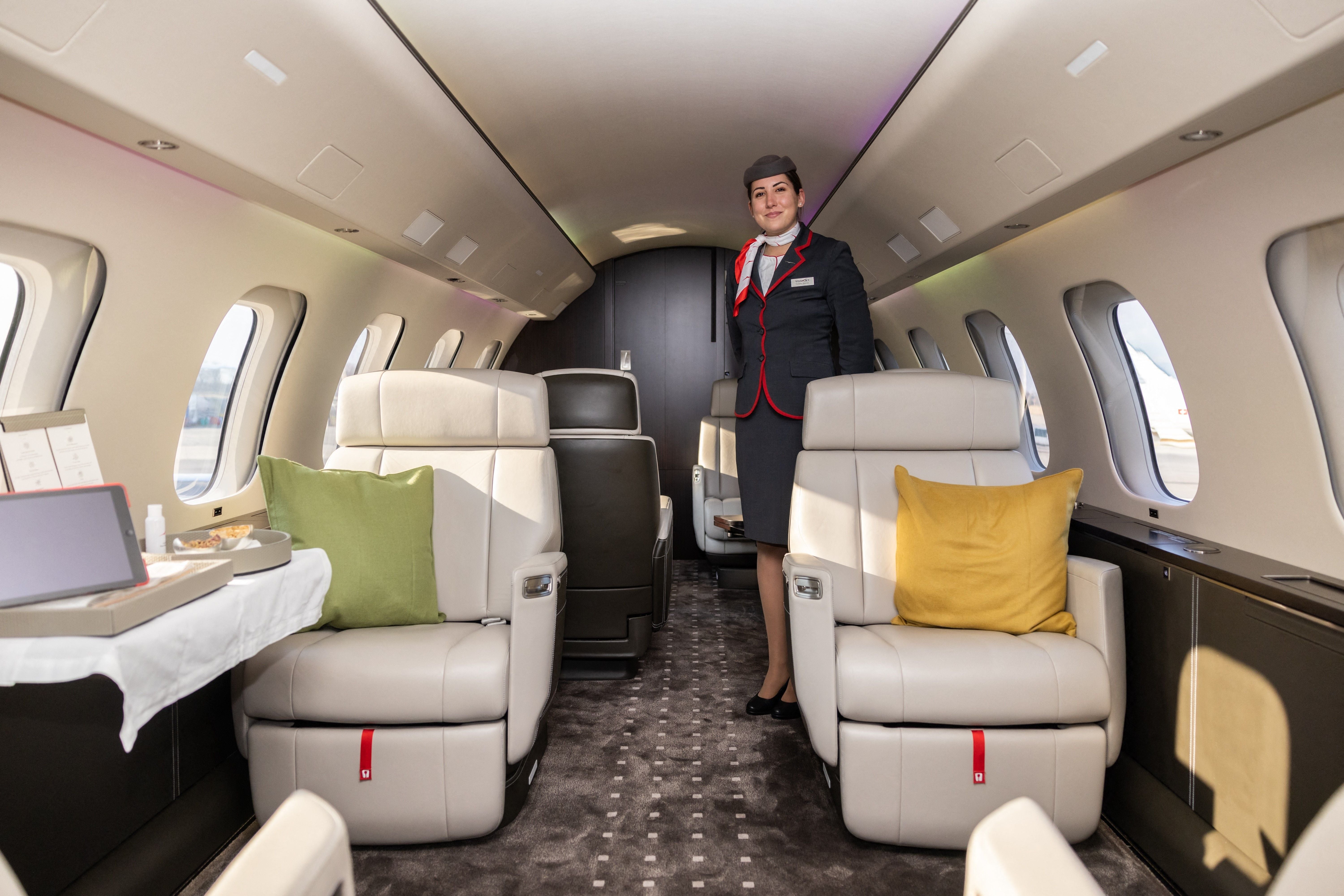 The requirements sought by the feds will mean an aircraft along the lines of a Bombardier 8000 (the interior of a Bombardier 7500, the plane's previous generation, is seen at left) or a Gulfstream G800