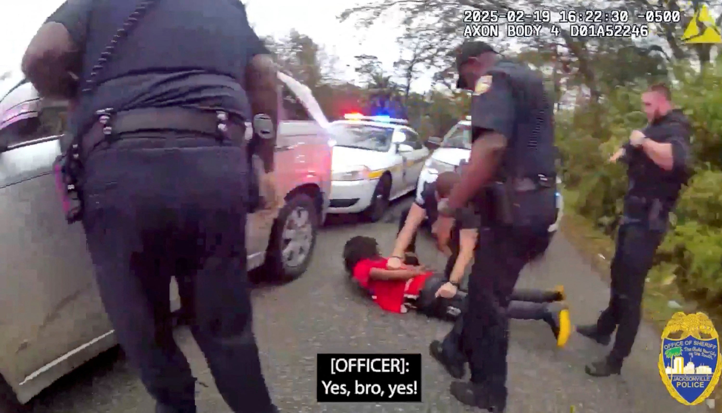 After being removed from his vehicle McNeil was ‘forcefully slammed” into the pavement by officers, the suit alleges. Police footage showed him being handcuffed on the ground