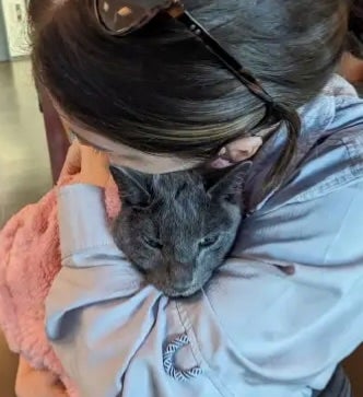 Lauren Ann Lombardi embracing Layla during the cat's final days