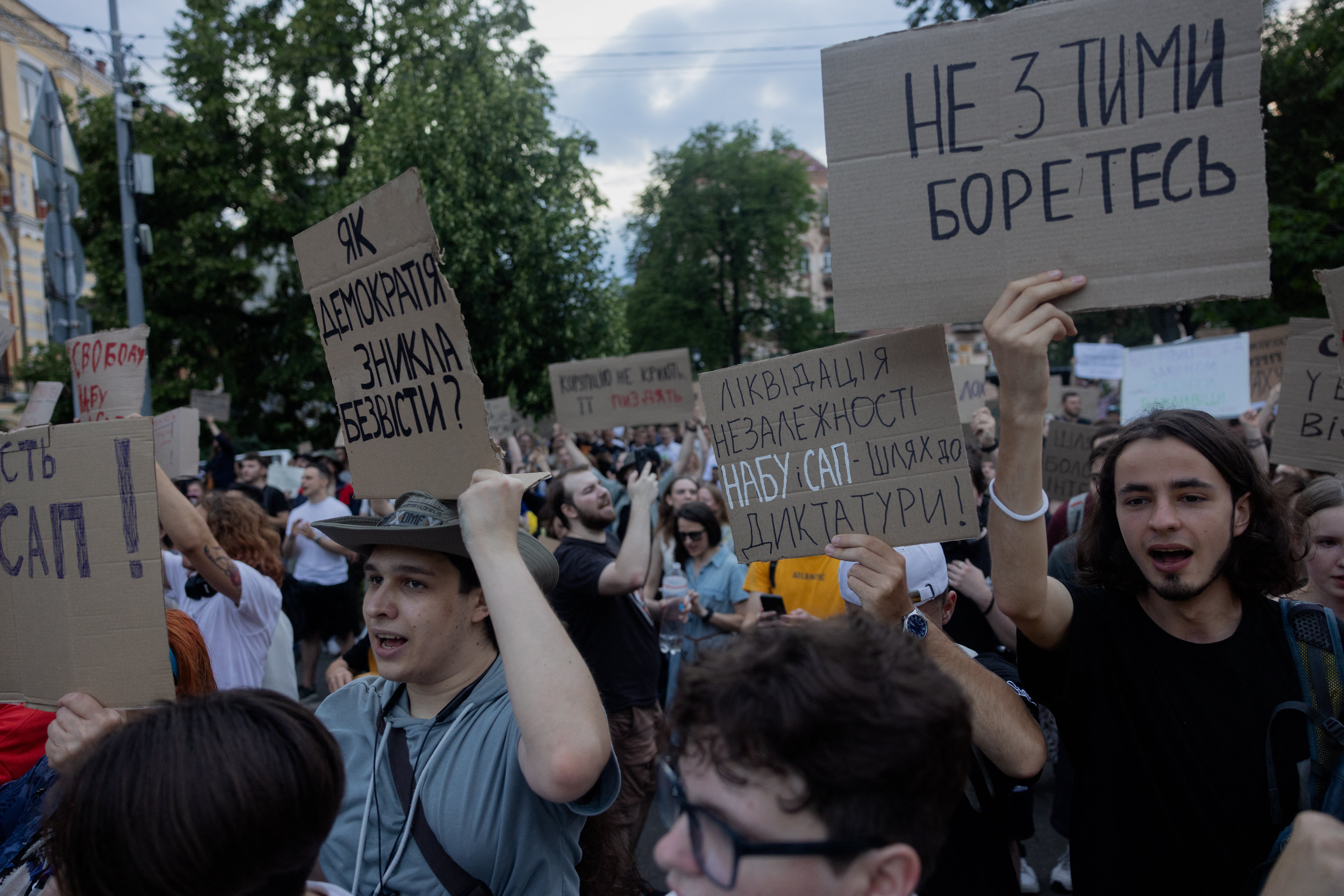 The demonstrations, which have reportedly spread to Lviv and Dnipro, are the first public protests against the Ukrainian president since the Russian invasion in February 2022