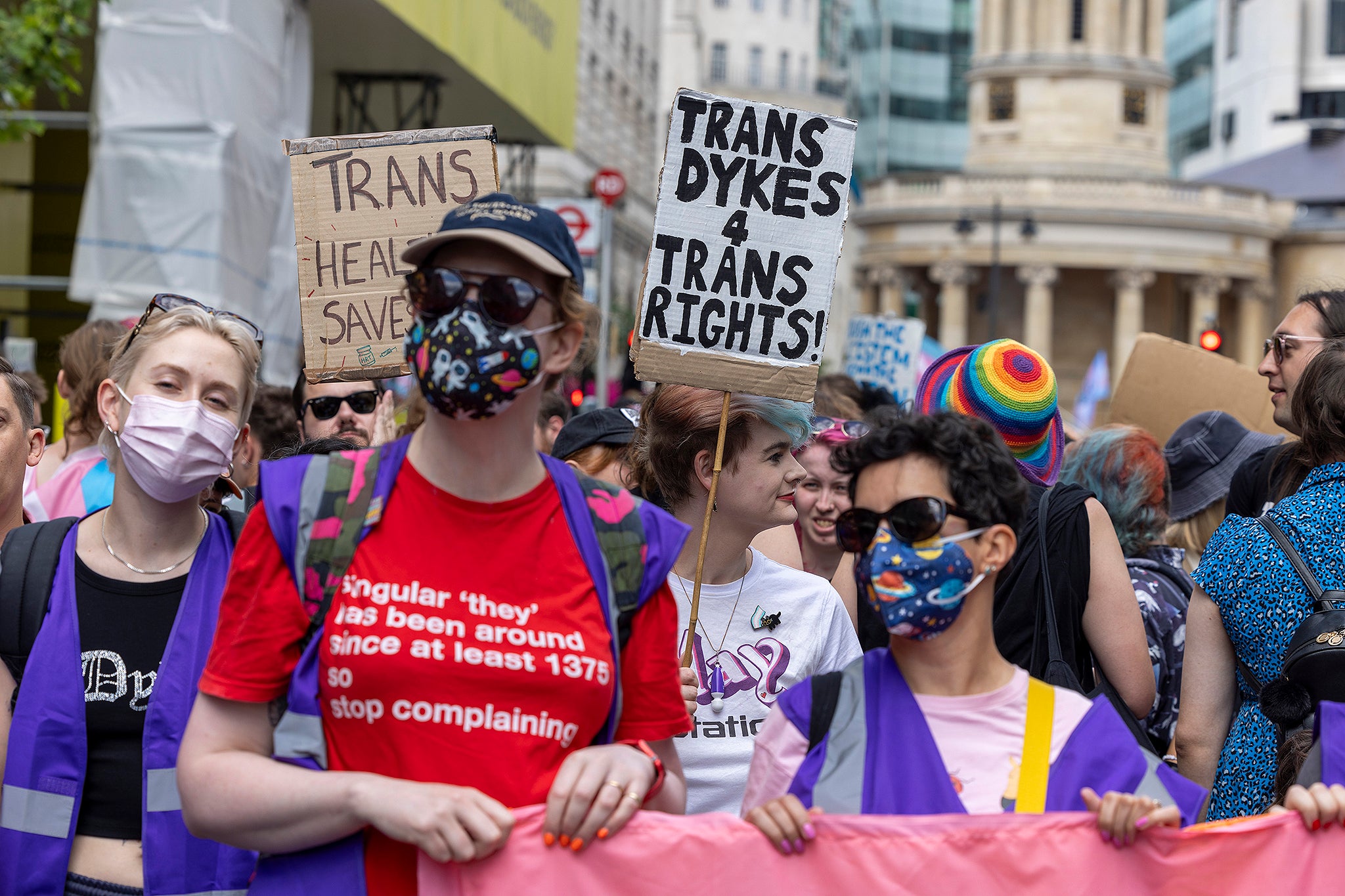Kat Brown (red T-shirt) at London Trans+ Pride 2024