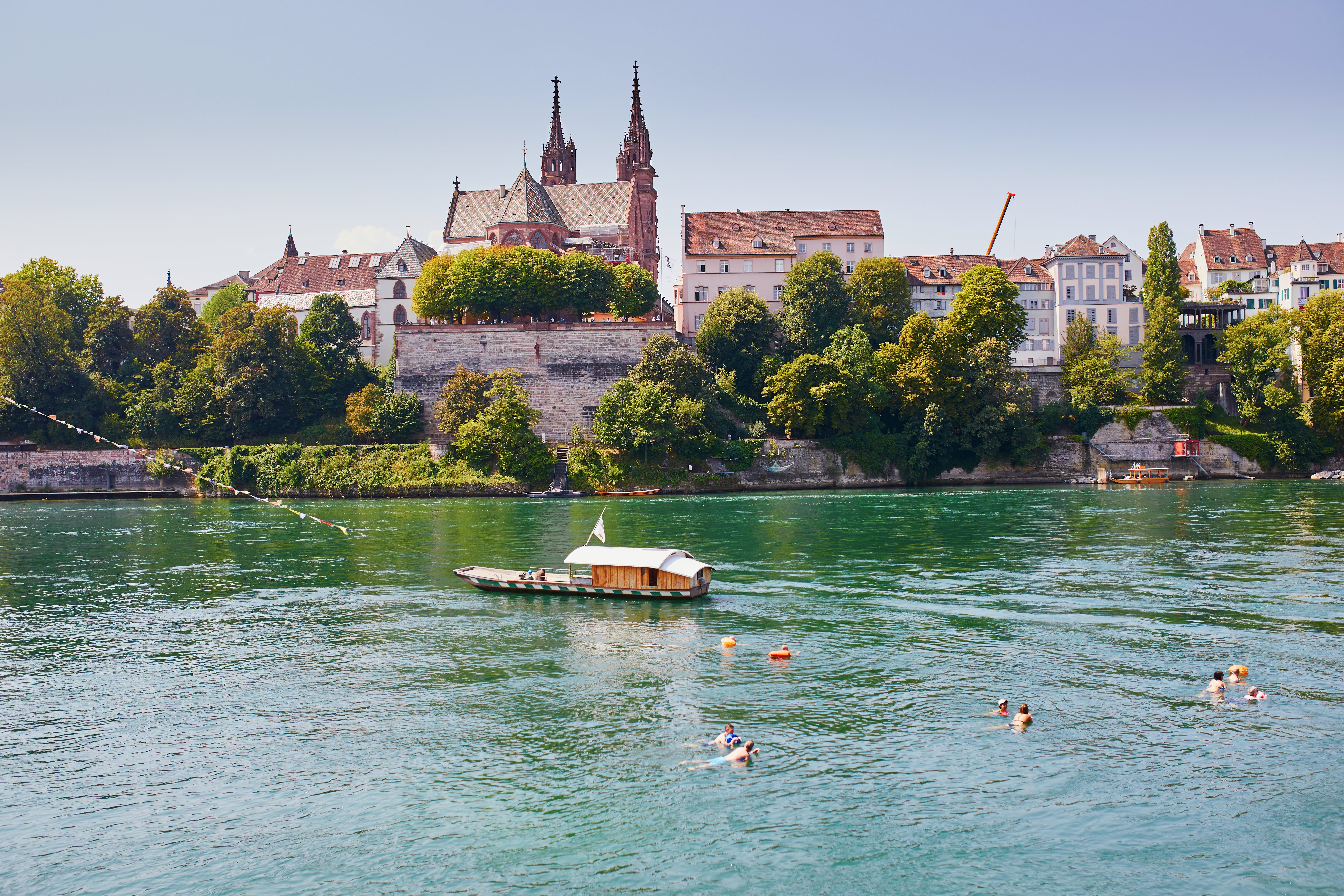 Pretty, pastel-coloured townhouses line the banks of the Rhine