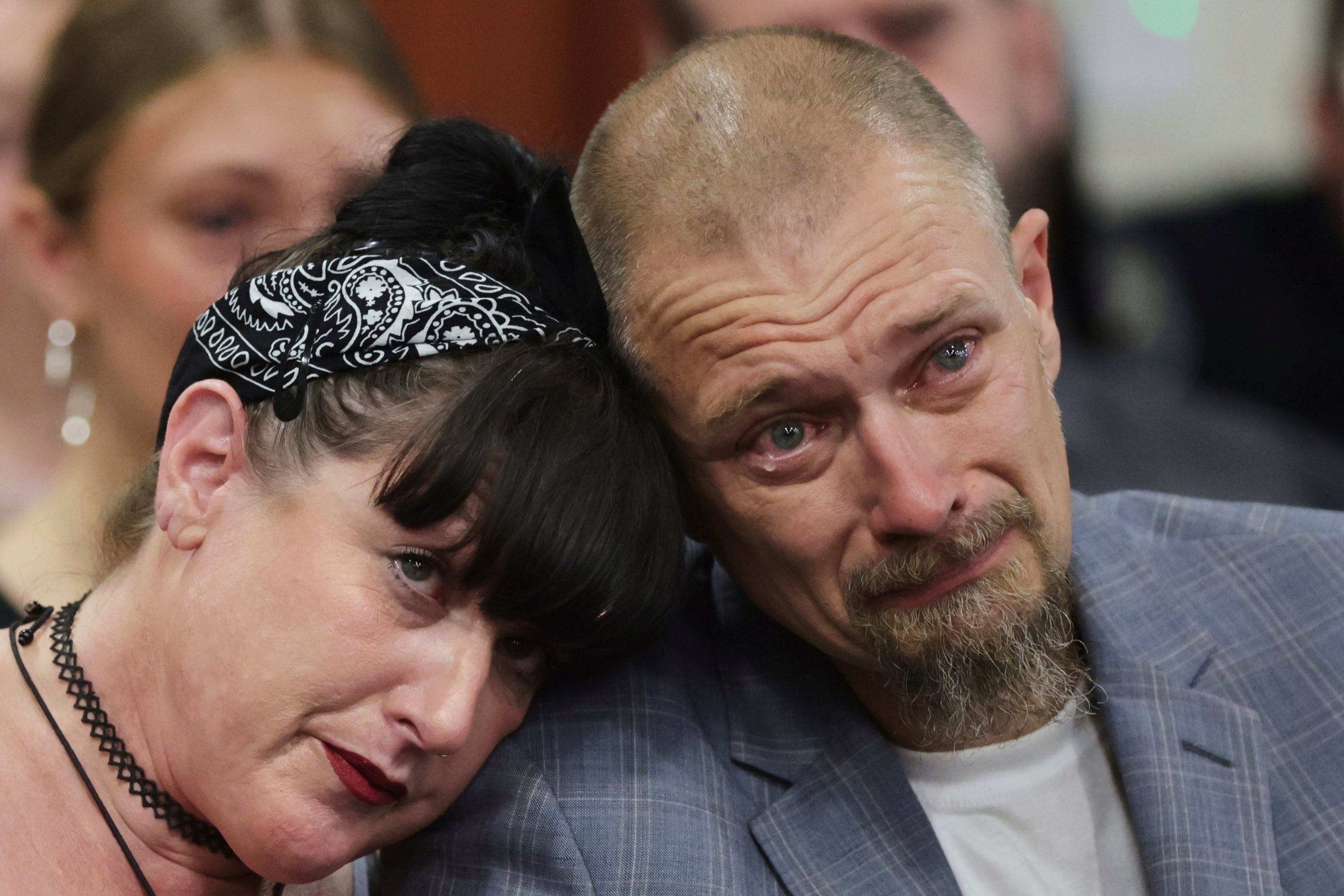 Benjamin Mogen, father of Madison Mogen cries at the sentencing hearing. Kohberger was sentenced to four life terms.