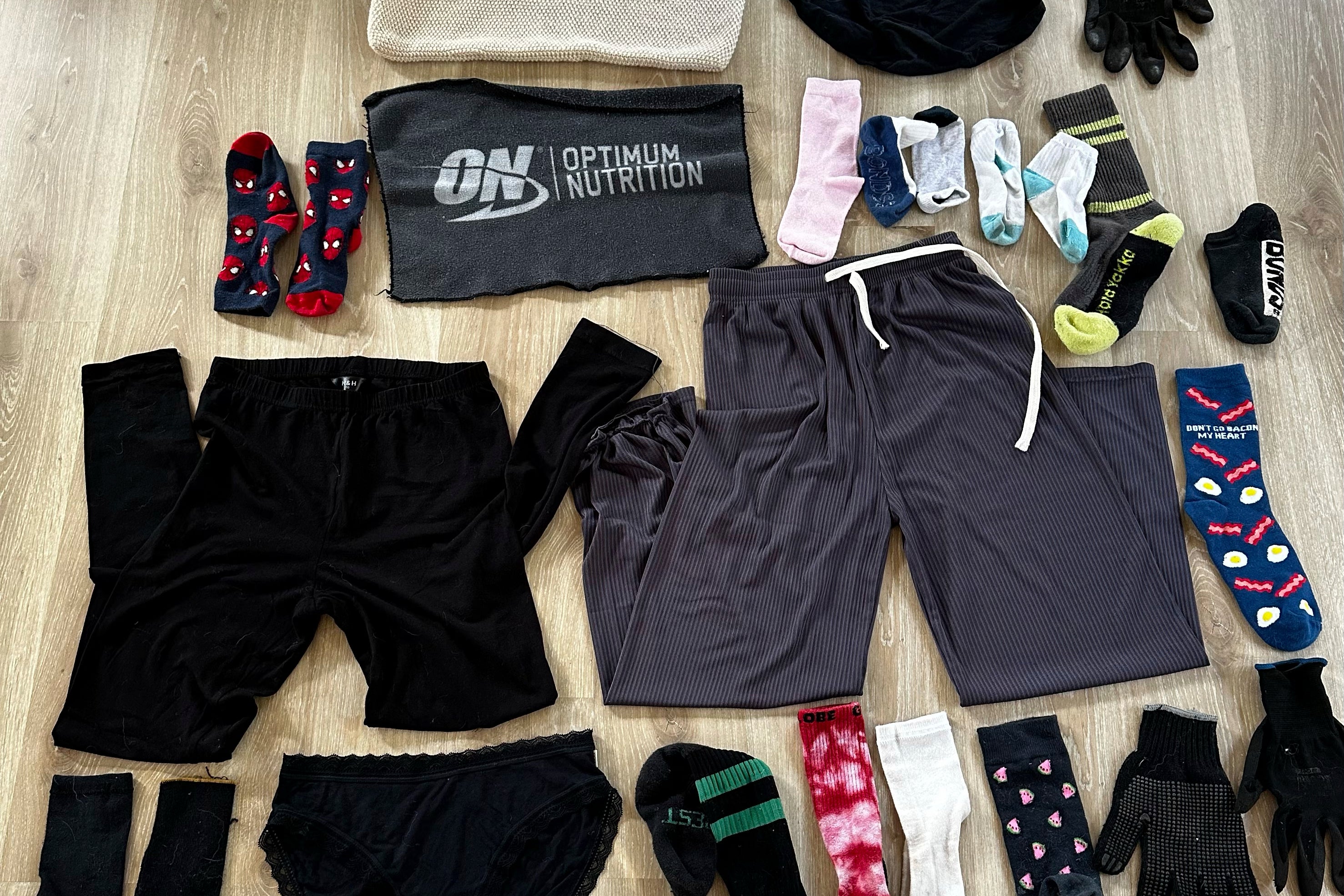 Some of the clothing that Leo has pilfered